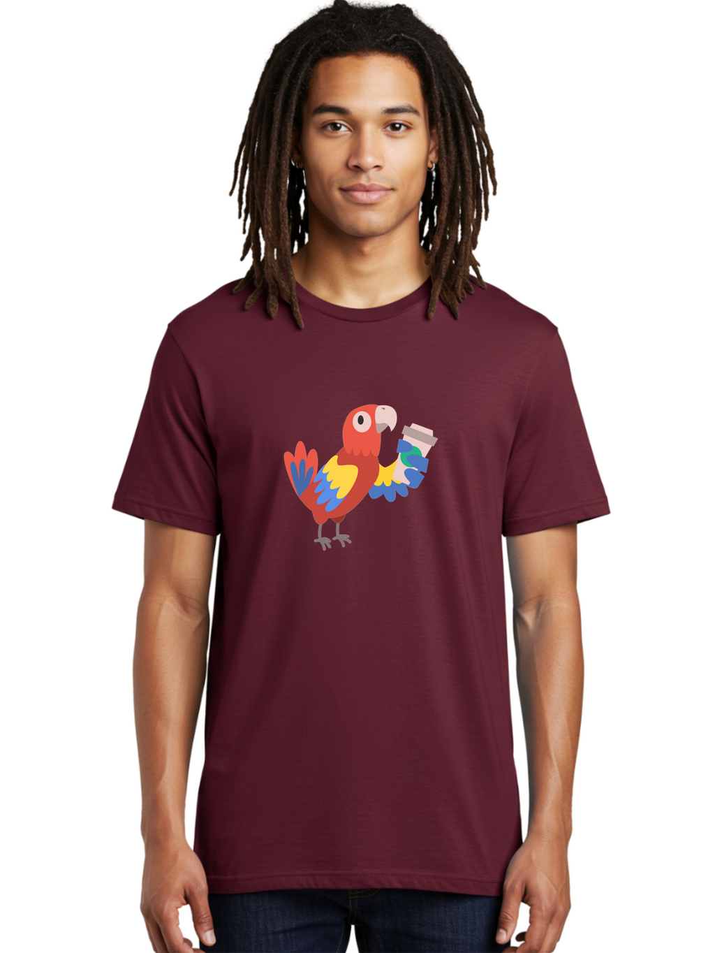 Parrot-2 Men'S Graphic Tee, 100% Cotton, Comfortable Casual Summer Wear, Machine Washable, Colorful Parrot, Cartoon Bird, Coffee Cup, Vibrant Feathers, Playful Illustration, Tropical Bird, Coffee Love, Exotic Pet Aab850
