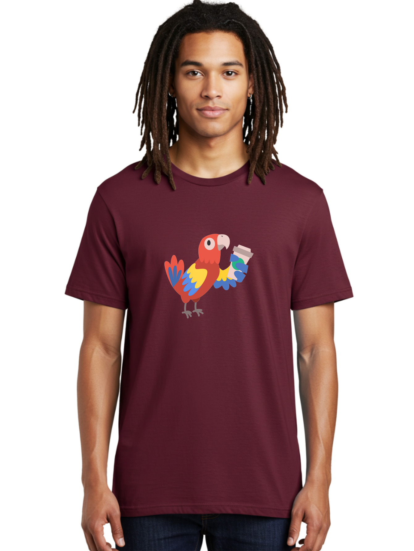Parrot-2 Men'S Graphic Tee, 100% Cotton, Comfortable Casual Summer Wear, Machine Washable, Colorful Parrot, Cartoon Bird, Coffee Cup, Vibrant Feathers, Playful Illustration, Tropical Bird, Coffee Love, Exotic Pet Aab850
