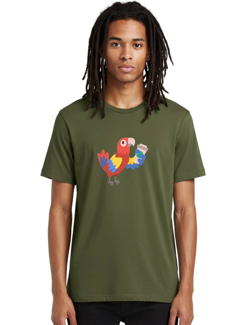 Parrot-2 Men'S Graphic Tee, 100% Cotton, Comfortable Casual Summer Wear, Machine Washable, Colorful Parrot, Cartoon Bird, Coffee Cup, Vibrant Feathers, Playful Illustration, Tropical Bird, Coffee Love, Exotic Pet Aab850