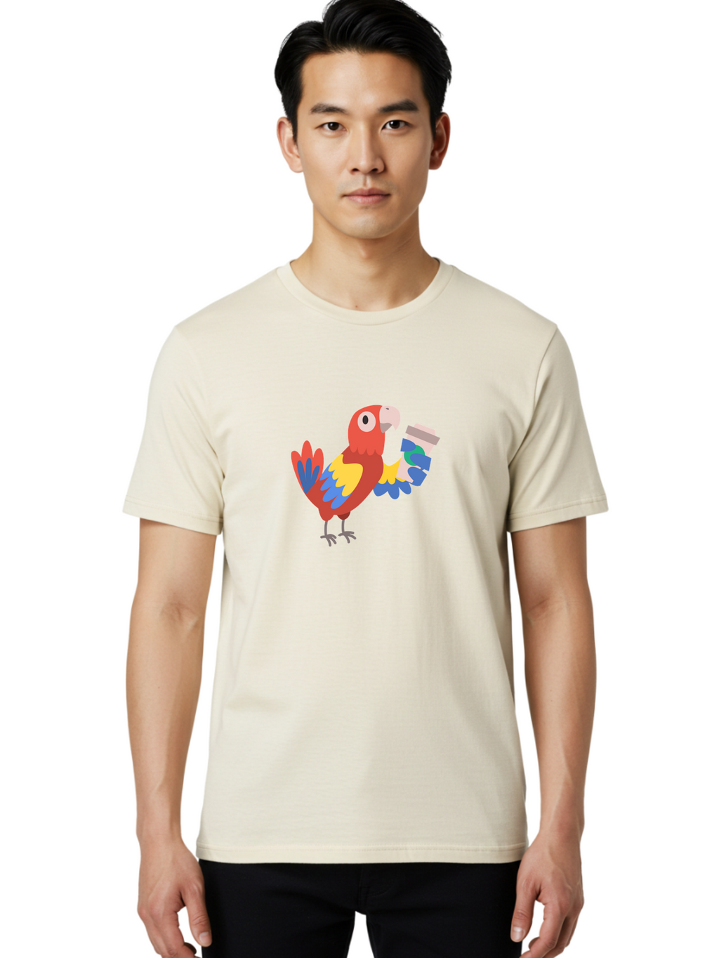 Parrot-2 Men'S Graphic Tee, 100% Cotton, Comfortable Casual Summer Wear, Machine Washable, Colorful Parrot, Cartoon Bird, Coffee Cup, Vibrant Feathers, Playful Illustration, Tropical Bird, Coffee Love, Exotic Pet Aab850
