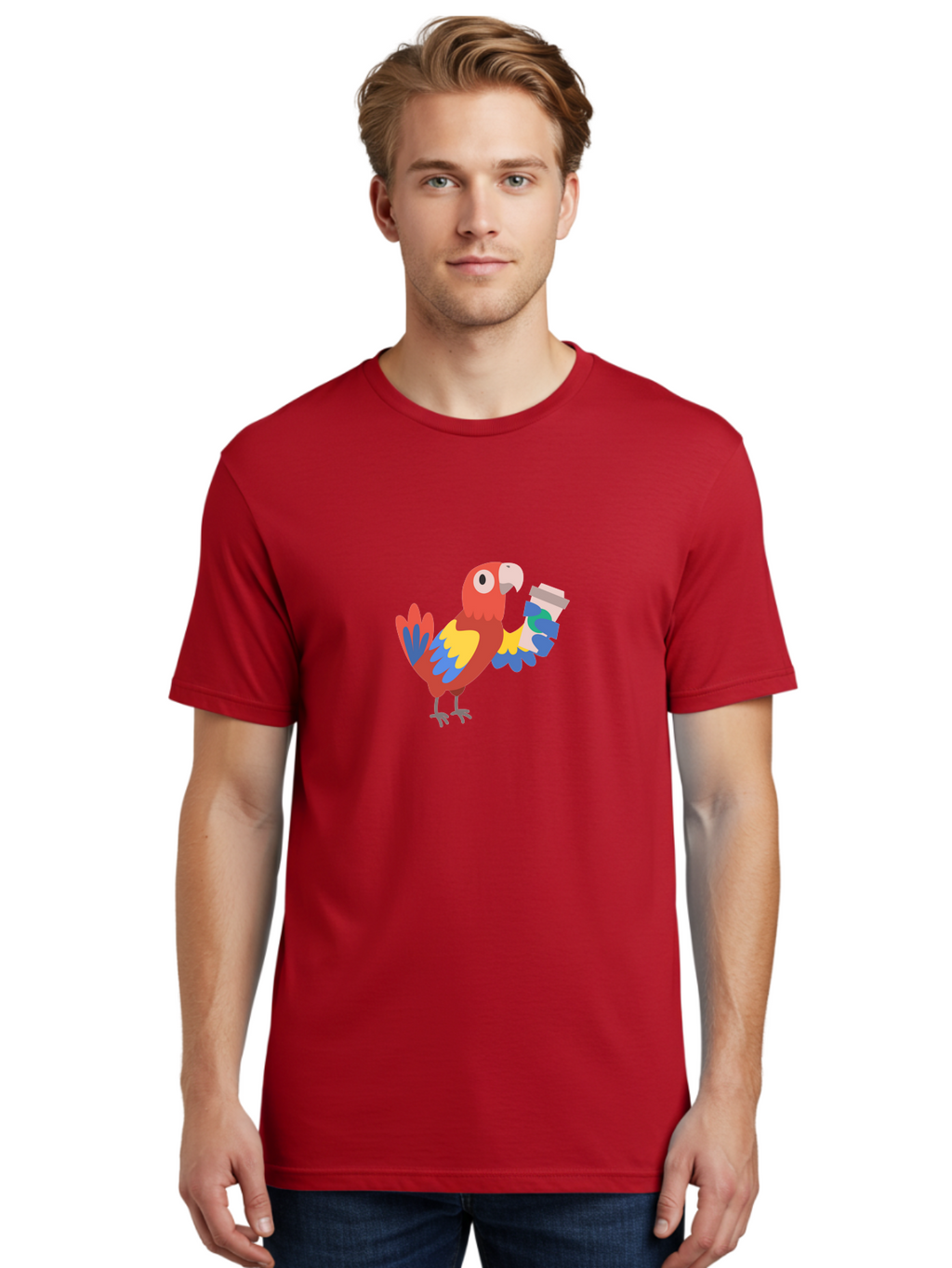 Parrot-2 Men'S Graphic Tee, 100% Cotton, Comfortable Casual Summer Wear, Machine Washable, Colorful Parrot, Cartoon Bird, Coffee Cup, Vibrant Feathers, Playful Illustration, Tropical Bird, Coffee Love, Exotic Pet Aab850