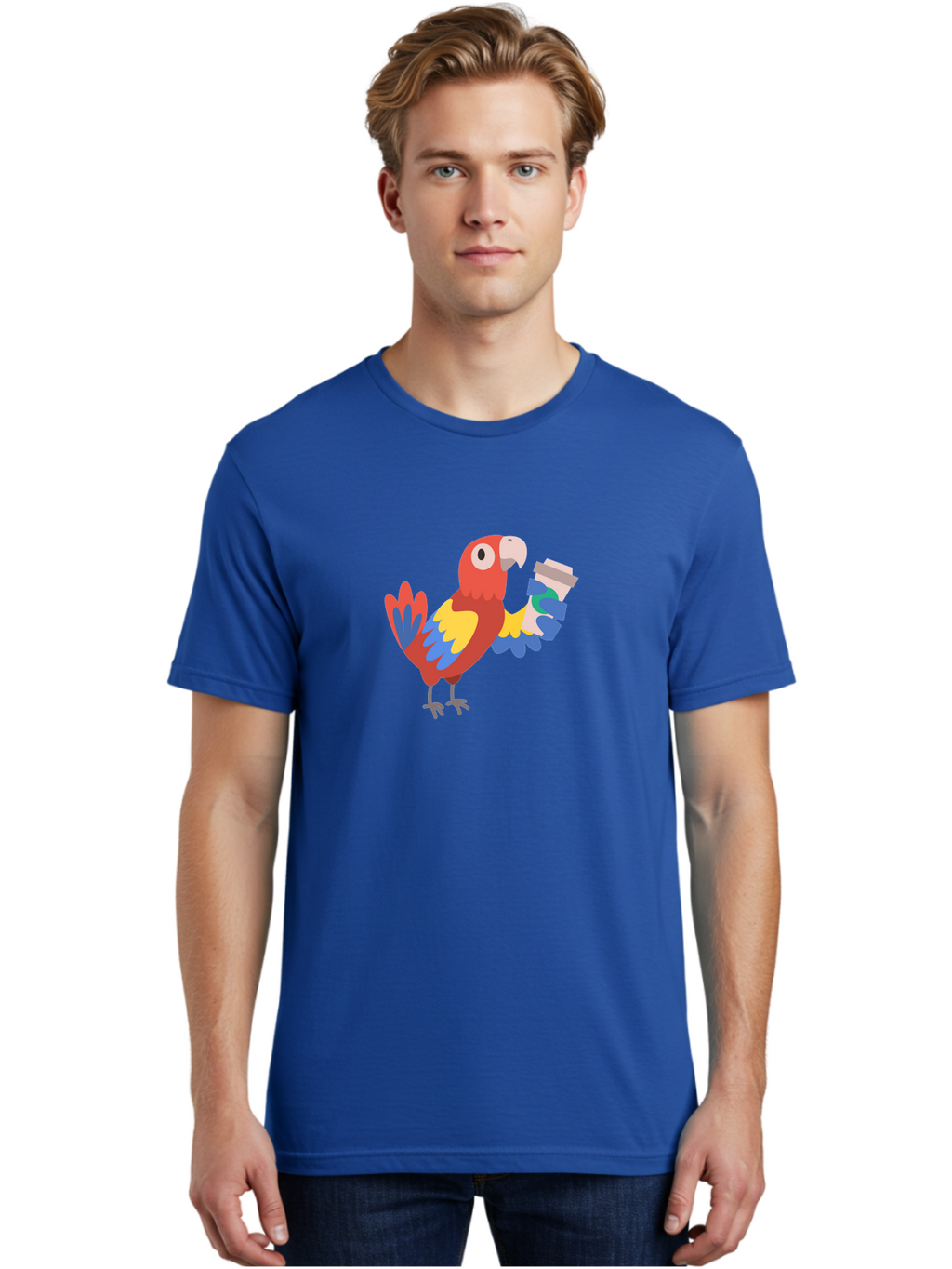 Parrot-2 Men'S Graphic Tee, 100% Cotton, Comfortable Casual Summer Wear, Machine Washable, Colorful Parrot, Cartoon Bird, Coffee Cup, Vibrant Feathers, Playful Illustration, Tropical Bird, Coffee Love, Exotic Pet Aab850