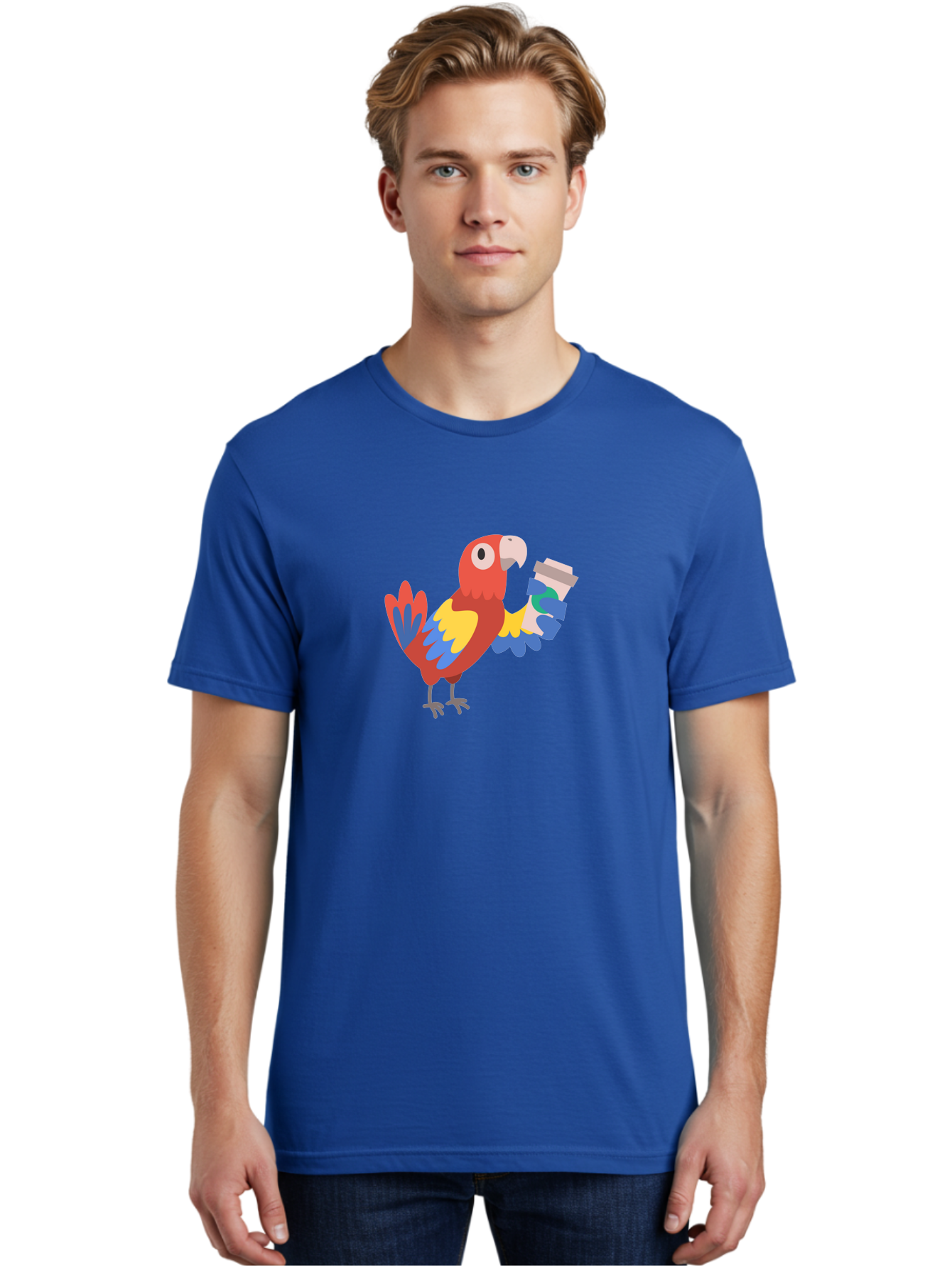 Parrot-2 Men'S Graphic Tee, 100% Cotton, Comfortable Casual Summer Wear, Machine Washable, Colorful Parrot, Cartoon Bird, Coffee Cup, Vibrant Feathers, Playful Illustration, Tropical Bird, Coffee Love, Exotic Pet Aab850