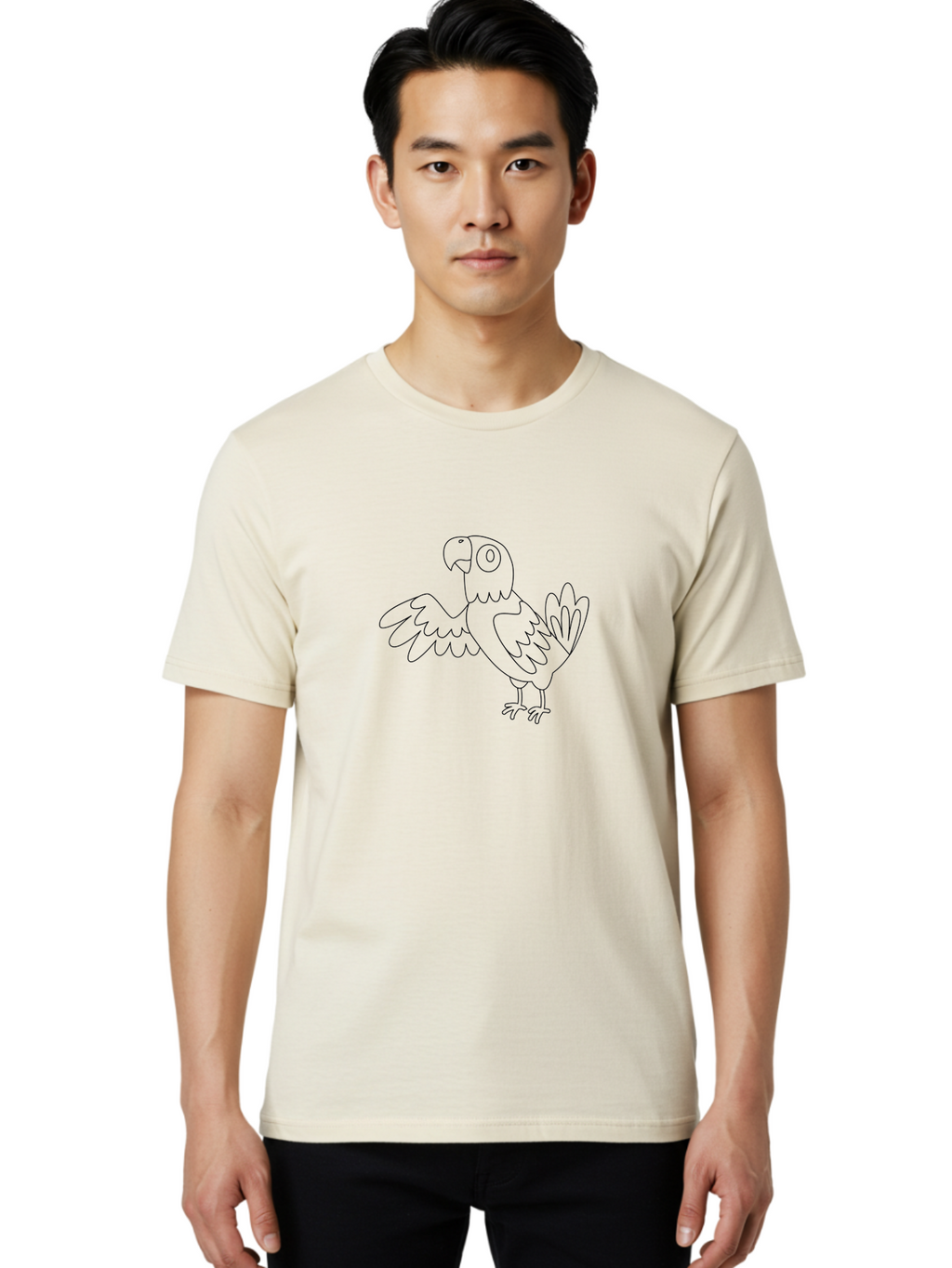 Parrot-4 Men'S Graphic Tee, 100% Cotton, Comfortable Casual Summer Wear, Machine Washable, Line Art Parrot, Simple Illustration, Cartoon Style, Bird Silhouette, Animal Outline, Coloring Page, Minimalist Design, Winged Creature, Aab852