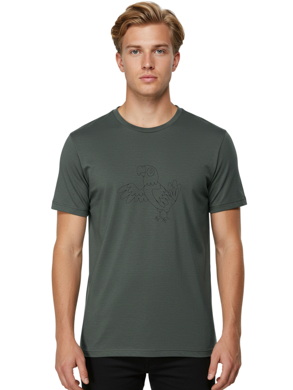 Parrot-5 Men'S Graphic Tee, 100% Cotton, Comfortable Casual Summer Wear, Machine Washable, Parrot Illustration, Simple Line Art, Cartoon Bird, Wildlife Graphic, Avian Design, Minimalist Artwork, Tropical Creature Aab853