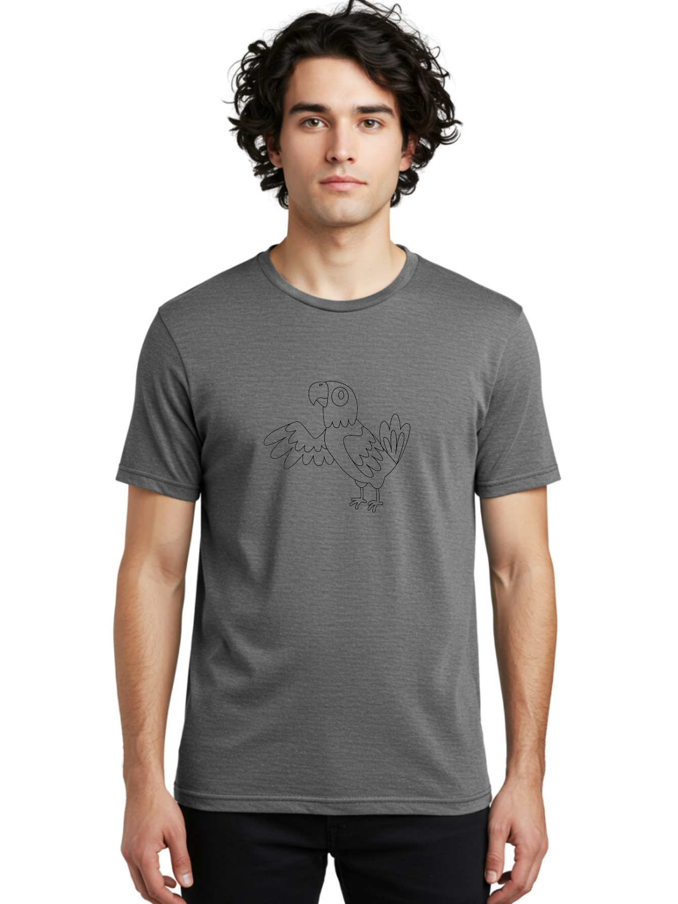 Parrot-5 Men'S Graphic Tee, 100% Cotton, Comfortable Casual Summer Wear, Machine Washable, Parrot Illustration, Simple Line Art, Cartoon Bird, Wildlife Graphic, Avian Design, Minimalist Artwork, Tropical Creature Aab853
