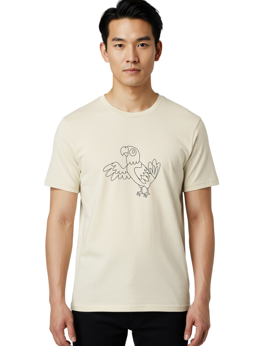 Parrot-5 Men'S Graphic Tee, 100% Cotton, Comfortable Casual Summer Wear, Machine Washable, Parrot Illustration, Simple Line Art, Cartoon Bird, Wildlife Graphic, Avian Design, Minimalist Artwork, Tropical Creature Aab853