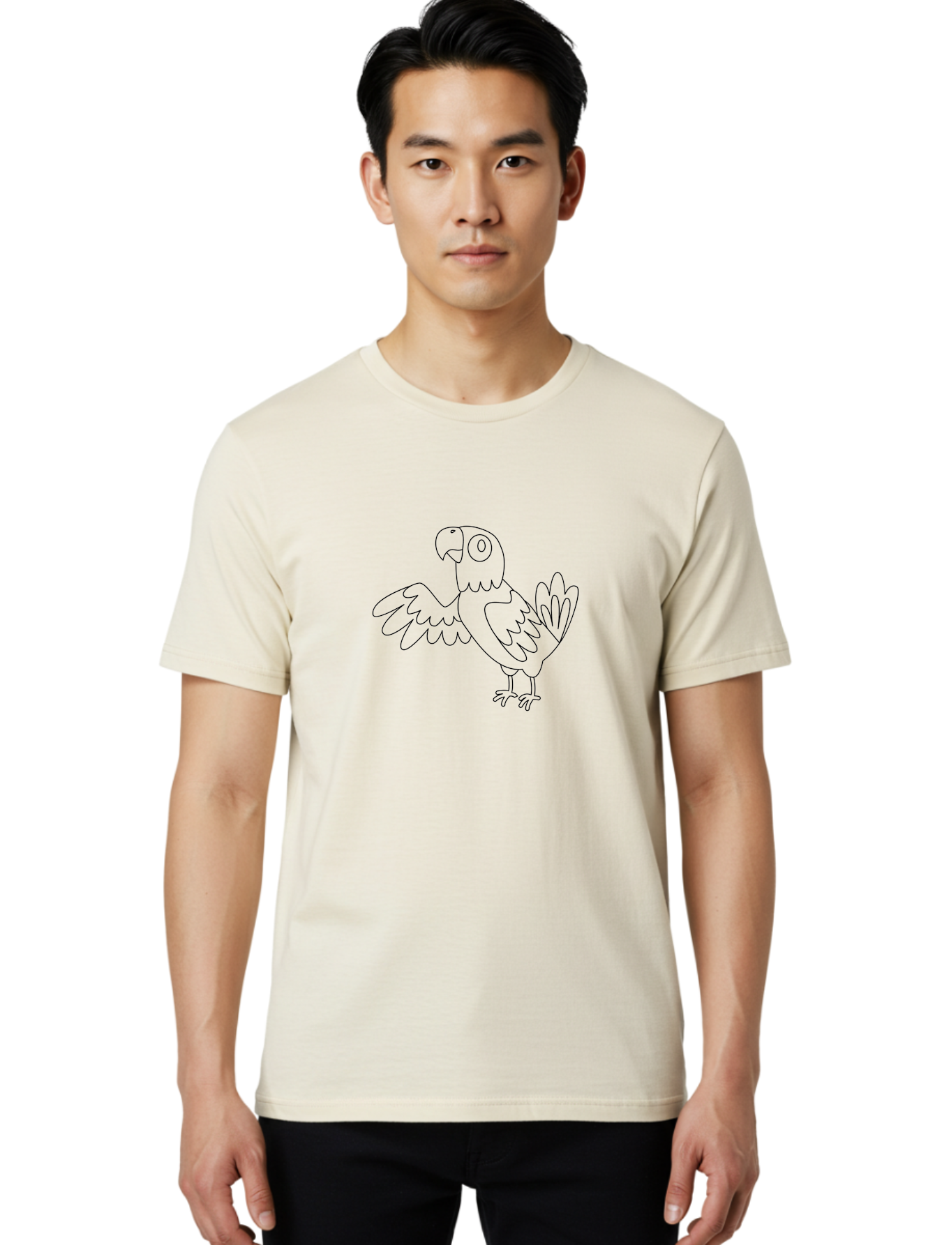 Parrot-5 Men'S Graphic Tee, 100% Cotton, Comfortable Casual Summer Wear, Machine Washable, Parrot Illustration, Simple Line Art, Cartoon Bird, Wildlife Graphic, Avian Design, Minimalist Artwork, Tropical Creature Aab853