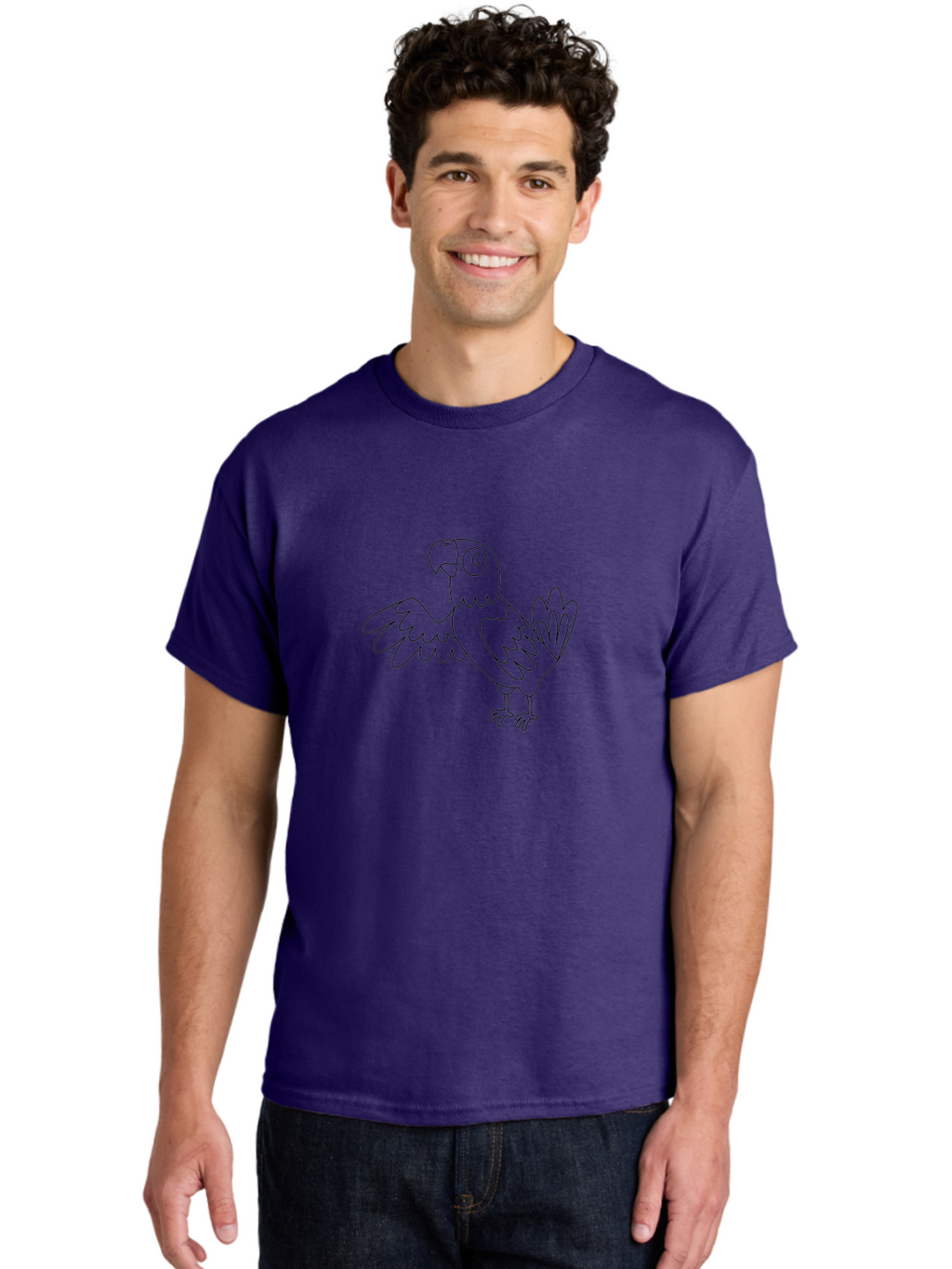 Parrot-5 Men'S Graphic Tee, 100% Cotton, Comfortable Casual Summer Wear, Machine Washable, Parrot Illustration, Simple Line Art, Cartoon Bird, Wildlife Graphic, Avian Design, Minimalist Artwork, Tropical Creature Aab853
