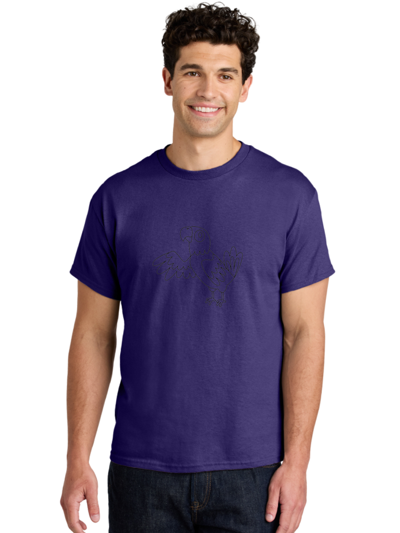Parrot-5 Men'S Graphic Tee, 100% Cotton, Comfortable Casual Summer Wear, Machine Washable, Parrot Illustration, Simple Line Art, Cartoon Bird, Wildlife Graphic, Avian Design, Minimalist Artwork, Tropical Creature Aab853
