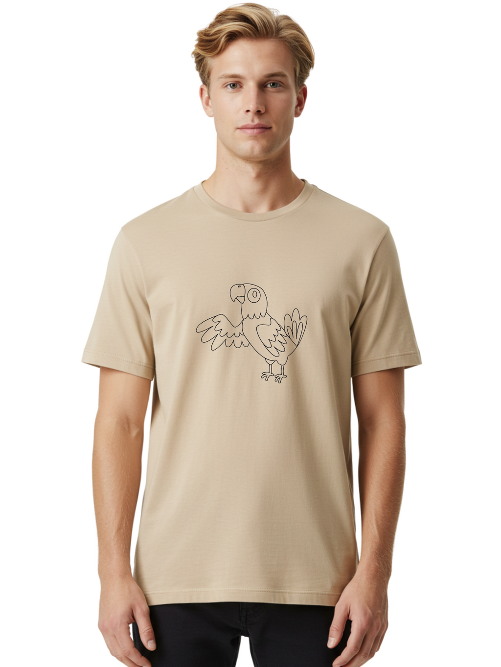 Parrot-5 Men'S Graphic Tee, 100% Cotton, Comfortable Casual Summer Wear, Machine Washable, Parrot Illustration, Simple Line Art, Cartoon Bird, Wildlife Graphic, Avian Design, Minimalist Artwork, Tropical Creature Aab853