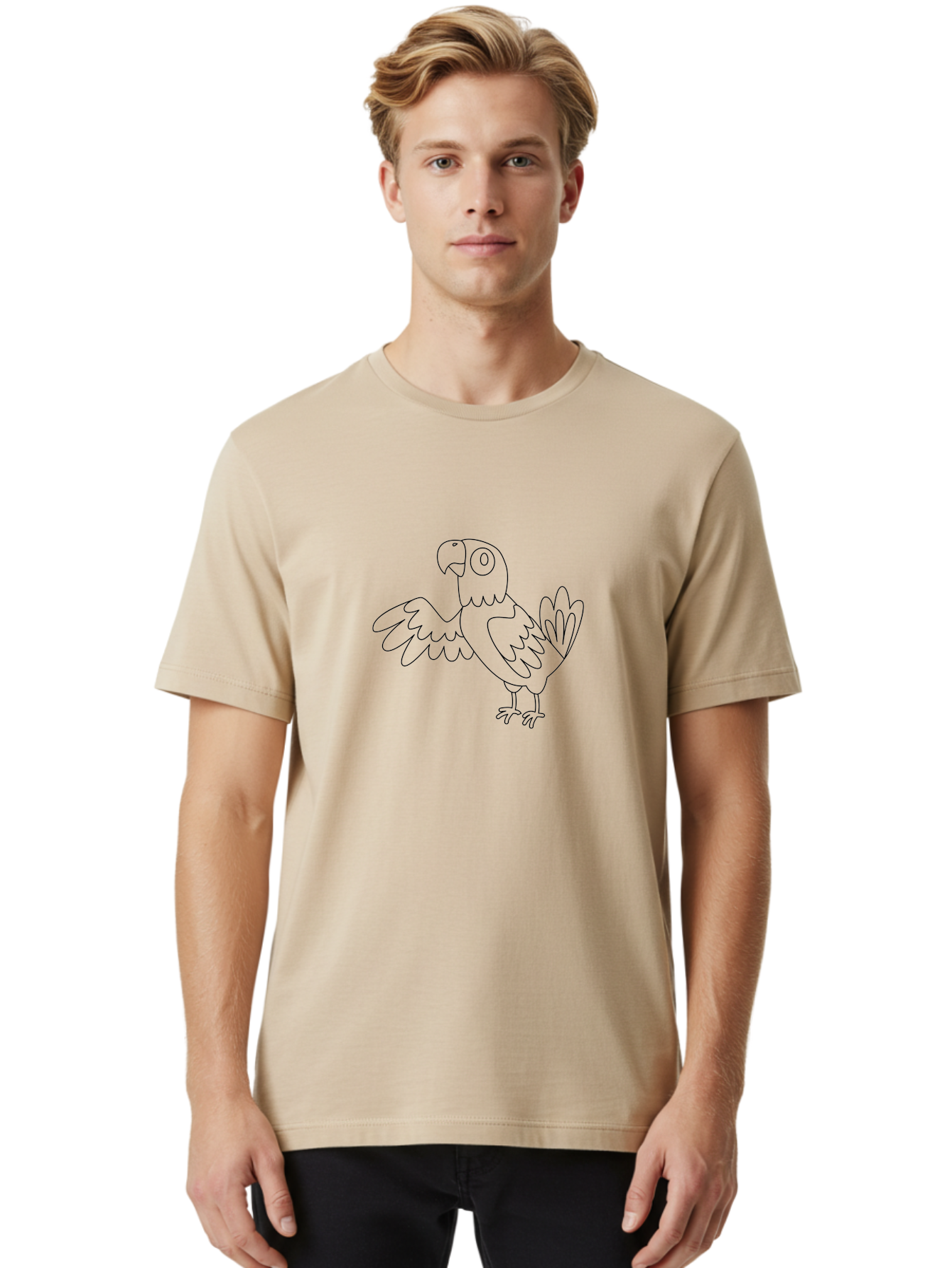 Parrot-5 Men'S Graphic Tee, 100% Cotton, Comfortable Casual Summer Wear, Machine Washable, Parrot Illustration, Simple Line Art, Cartoon Bird, Wildlife Graphic, Avian Design, Minimalist Artwork, Tropical Creature Aab853