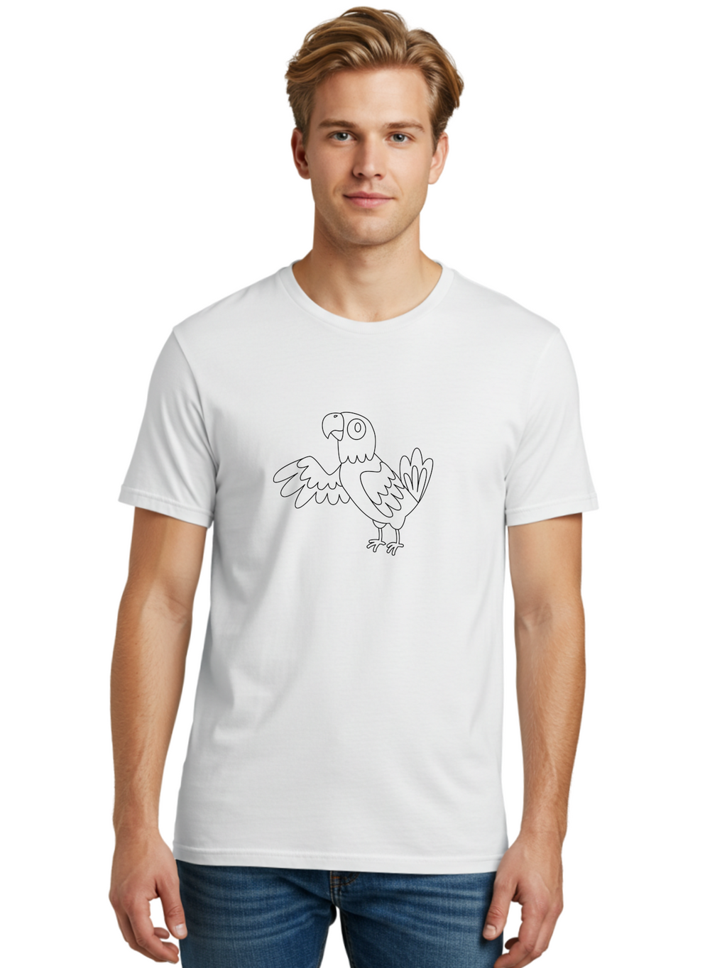 Parrot-5 Men'S Graphic Tee, 100% Cotton, Comfortable Casual Summer Wear, Machine Washable, Parrot Illustration, Simple Line Art, Cartoon Bird, Wildlife Graphic, Avian Design, Minimalist Artwork, Tropical Creature Aab853