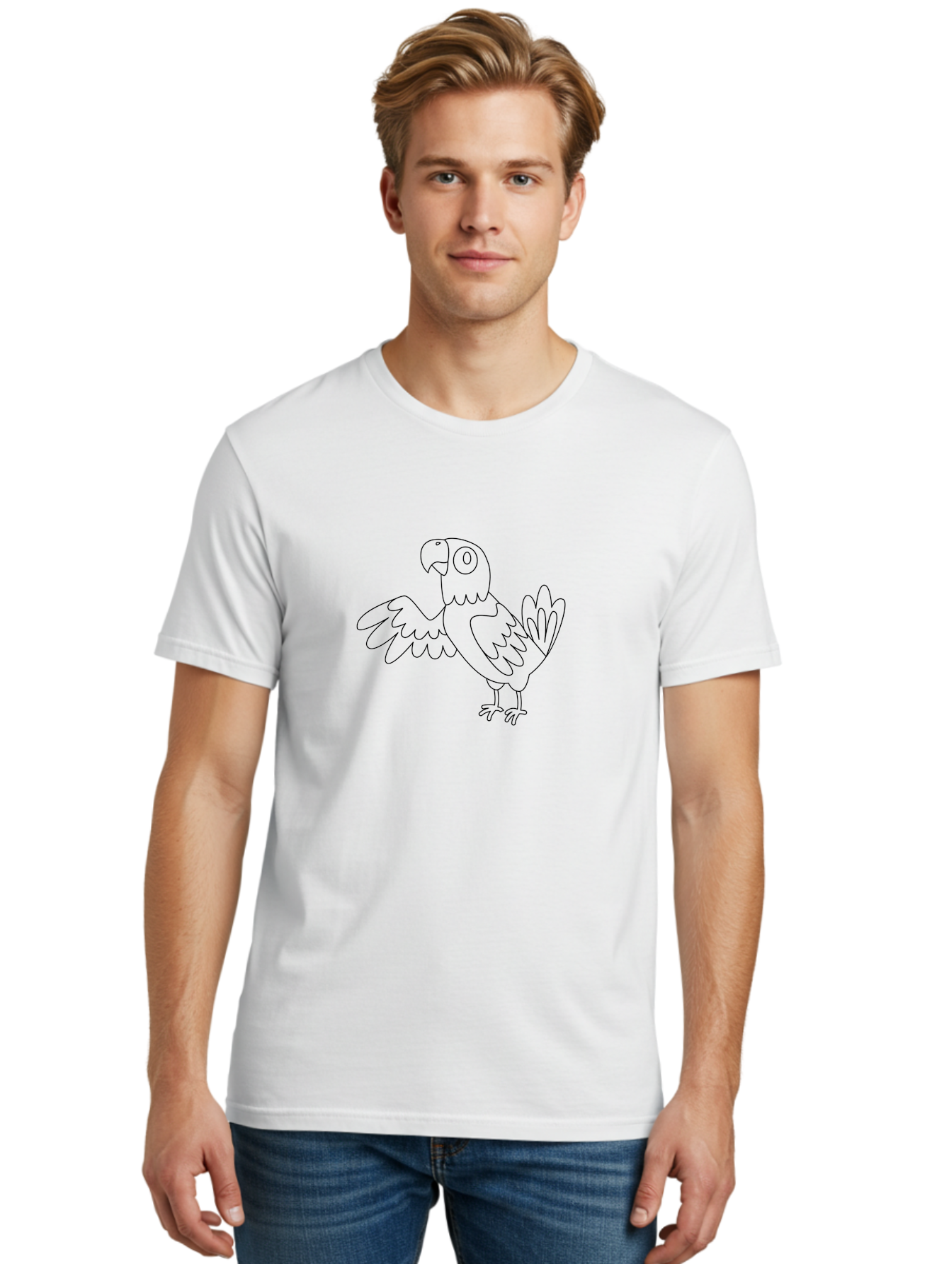 Parrot-5 Men'S Graphic Tee, 100% Cotton, Comfortable Casual Summer Wear, Machine Washable, Parrot Illustration, Simple Line Art, Cartoon Bird, Wildlife Graphic, Avian Design, Minimalist Artwork, Tropical Creature Aab853