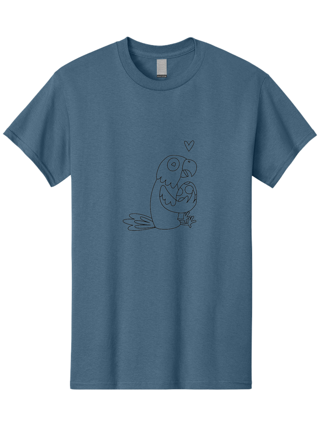 Parrot-And-Heart Men'S Graphic Tee, 100% Cotton, Comfortable Casual Summer Wear, Machine Washable, Parrot Holding Baby Bird, Heart Symbol, Love And Care, Bird'S Nest, Cute Animals, Wildlife Illustration, Simple Line Art Aab858