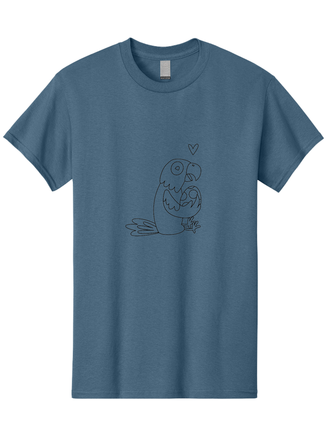 Parrot-And-Heart Men'S Graphic Tee, 100% Cotton, Comfortable Casual Summer Wear, Machine Washable, Parrot Holding Baby Bird, Heart Symbol, Love And Care, Bird'S Nest, Cute Animals, Wildlife Illustration, Simple Line Art Aab858