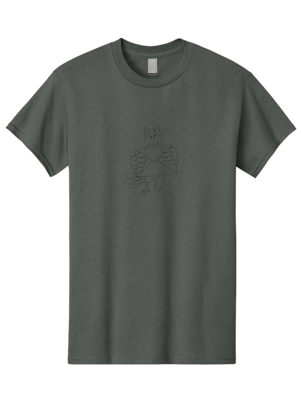 Parrot-Holding-Envelope Men'S Graphic Tee, 100% Cotton, Comfortable Casual Summer Wear, Machine Washable, Parrot Holding Envelope, Cartoon Bird, Simple Illustration, Black And White Drawing, Mail Delivery, Amusing Character, Fowl With Letter Aab862
