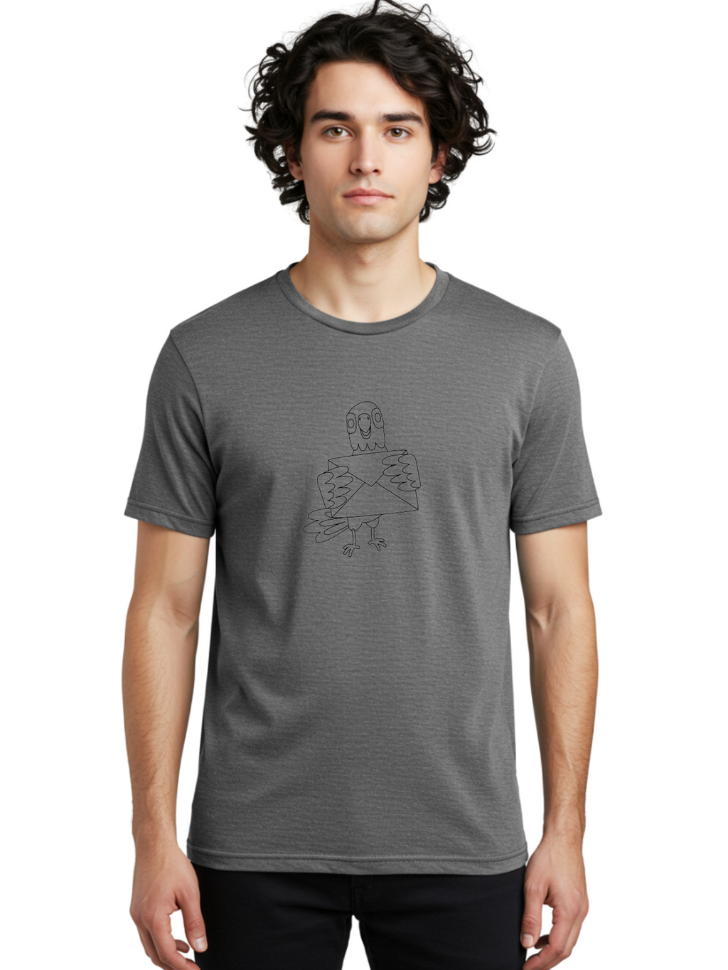 Parrot-Holding-Envelope Men'S Graphic Tee, 100% Cotton, Comfortable Casual Summer Wear, Machine Washable, Parrot Holding Envelope, Cartoon Bird, Simple Illustration, Black And White Drawing, Mail Delivery, Amusing Character, Fowl With Letter Aab862