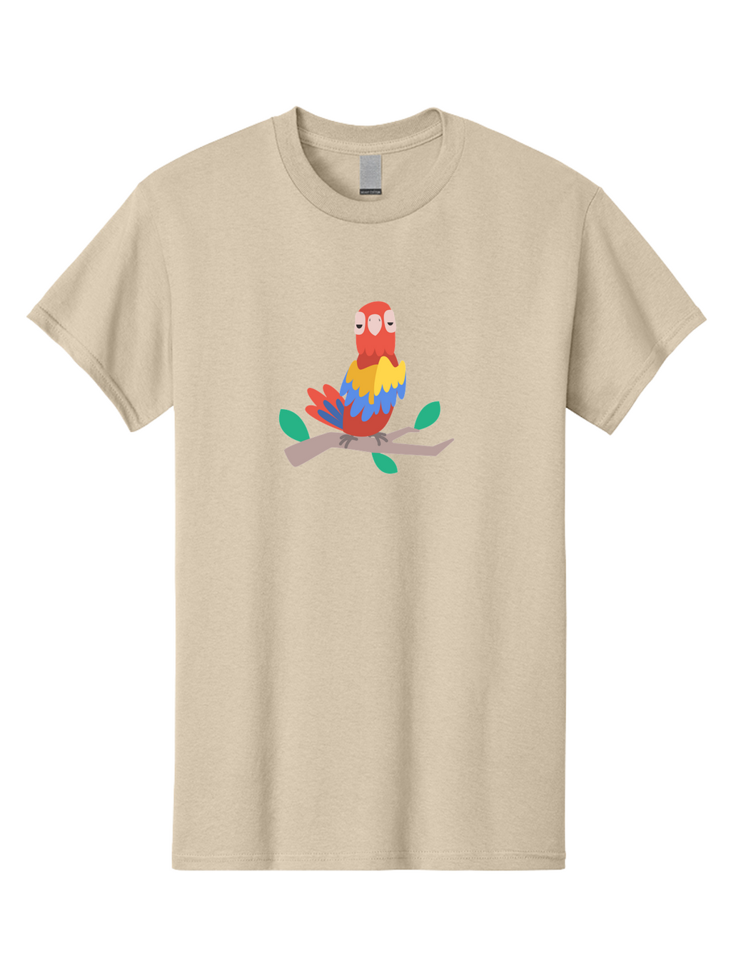 Parrot-On-Branch Men'S Graphic Tee, 100% Cotton, Comfortable Casual Summer Wear, Machine Washable, Colorful Parrot, Cartoon Bird, Vibrant Plumage, Red, Blue, And Yellow Feathers, Sitting On A Tree Branch, Green Leaves, Tropical Bird, Aab865