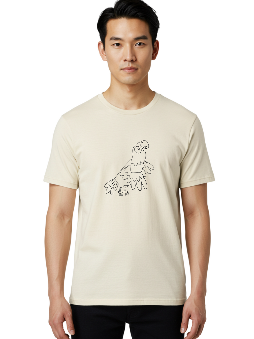 Parrot-Outline Men'S Graphic Tee, 100% Cotton, Comfortable Casual Summer Wear, Machine Washable, Parrot Illustration, Simple Line Art, Bird Drawing, Cartoon Parrot, Minimalist Design, Avian Artwork, Modern Illustration Aab866