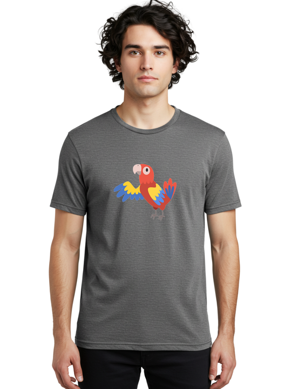 Parrot Men'S Graphic Tee, 100% Cotton, Comfortable Casual Summer Wear, Machine Washable, Vibrant Parrot, Colorful Bird, Tropical Parrot, Cartoon Parrot, Parrot Illustration, Red Parrot, Blue And Yellow Wings, White Beak, Simple Art, Aab872