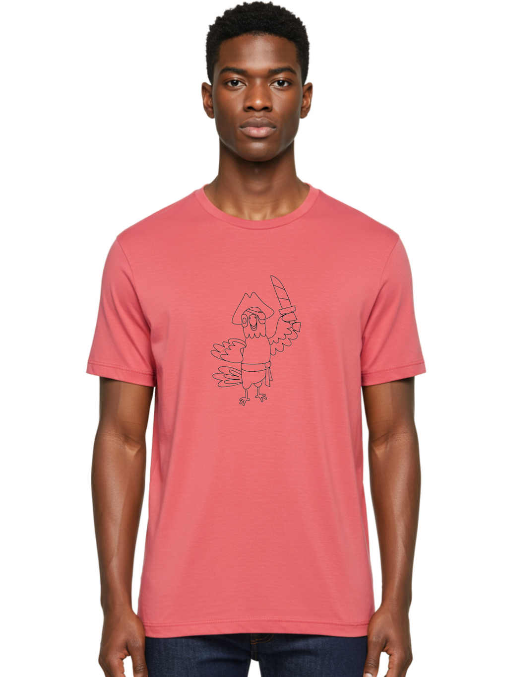 Pirate-Bird Men'S Graphic Tee, 100% Cotton, Comfortable Casual Summer Wear, Machine Washable, Cartoon Parrot Pirate, Pirate Bird Character, Swashbuckling Parrot, Pirate Hat, Pirate Sword, Kids Cartoon, Coloring Page, Cartoon Character Aab873