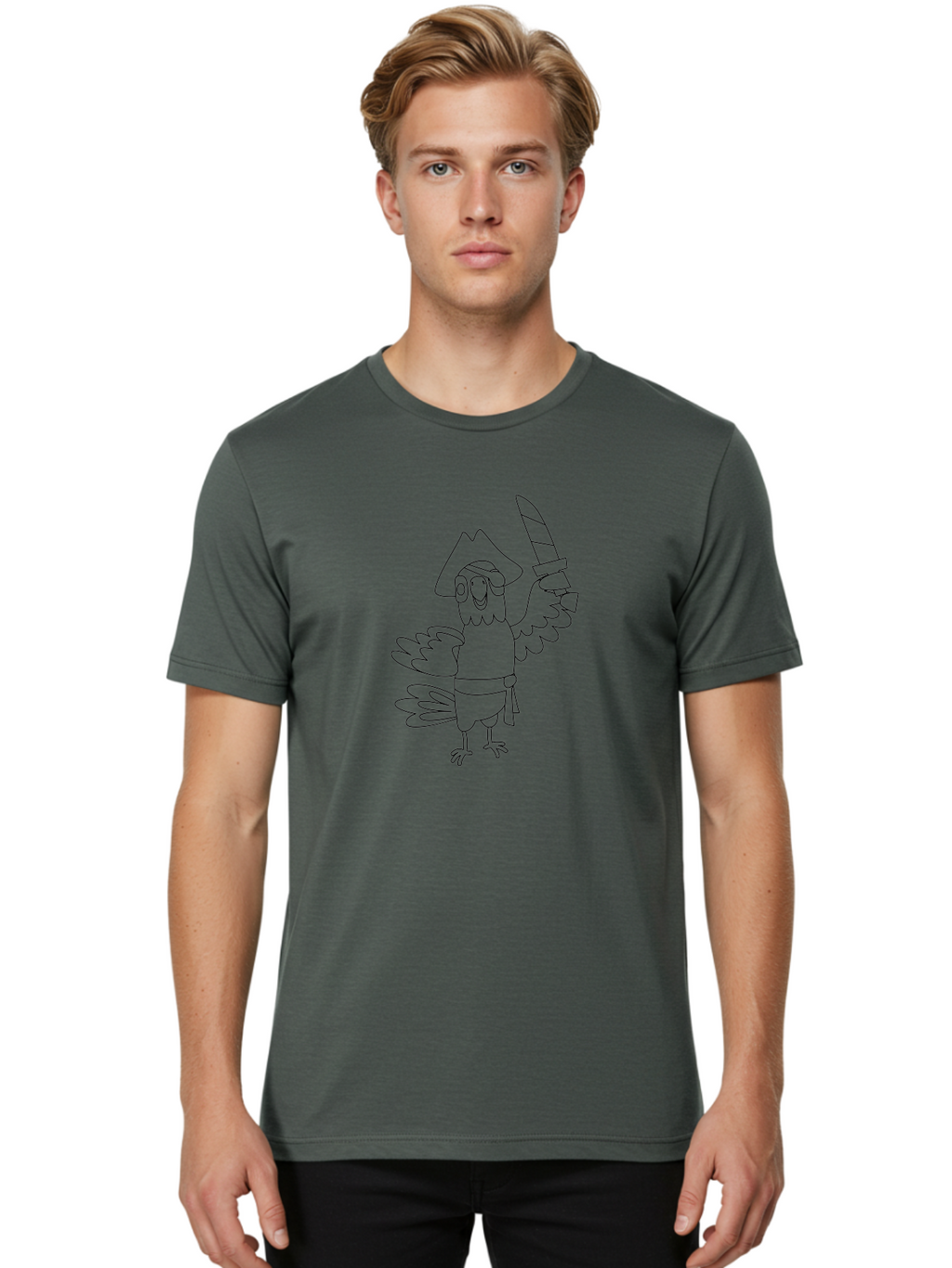 Pirate-Parrot-2 Men'S Graphic Tee, 100% Cotton, Comfortable Casual Summer Wear, Machine Washable, Cartoon Parrot, Pirate Character, Swashbuckling Adventure, Pirate Hat, Sword, Pirate Costume, Comedic Illustration, Swashbuckler, Pirate Theme, Aab875
