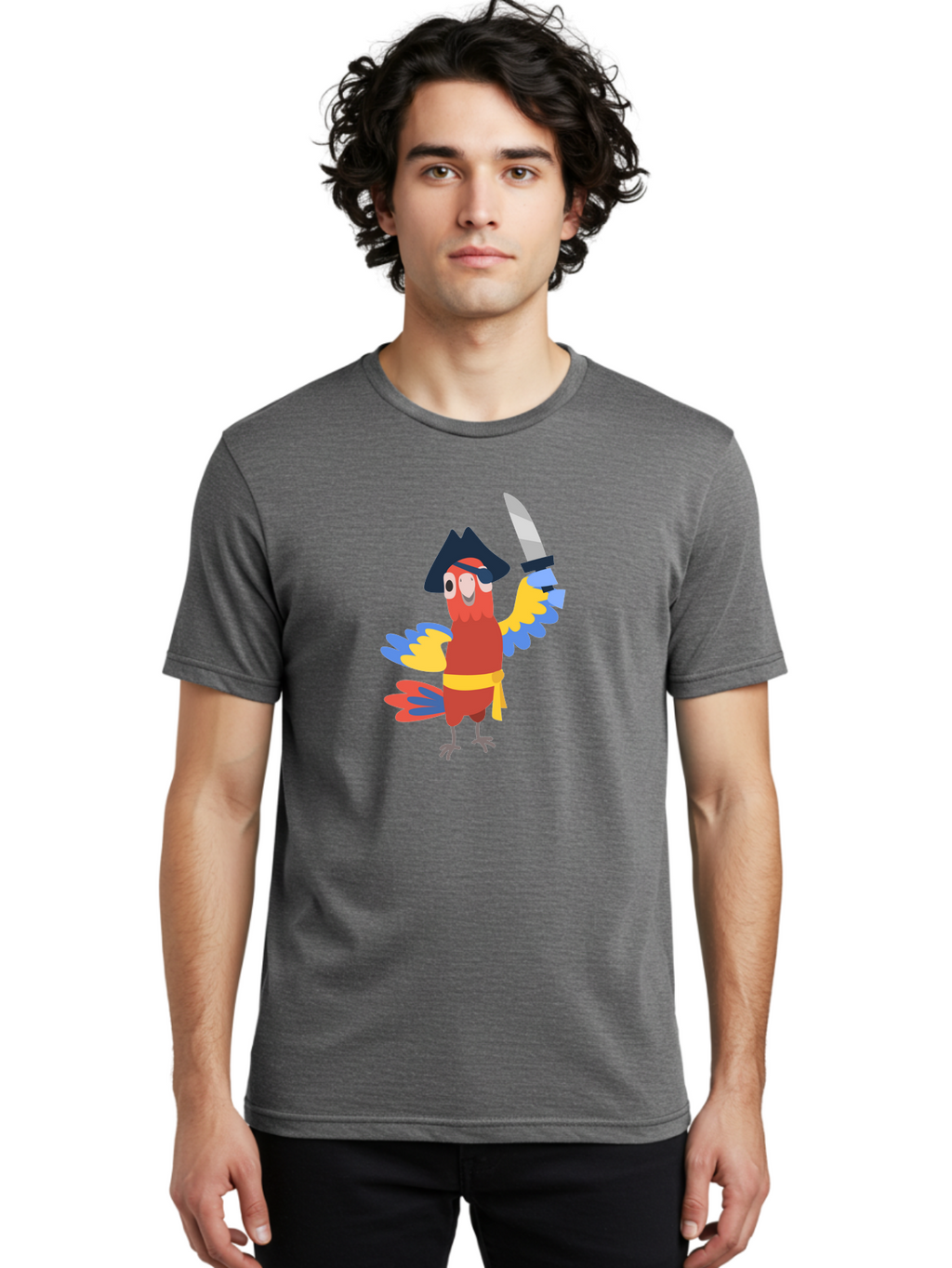 Pirate-Parrot Men'S Graphic Tee, 100% Cotton, Comfortable Casual Summer Wear, Machine Washable, Colorful Parrot Pirate, Pirate Bird Character, Swashbuckling Parrot, Pirate Hat, Pirate Sword, Cartoon Parrot, Pirate Costume, Red Parrot, Aab876
