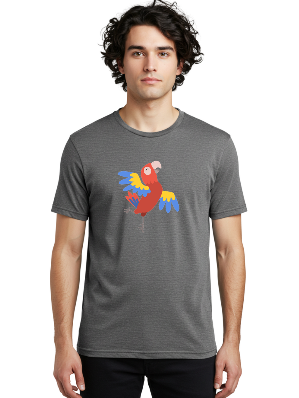 Red-Parrot-2 Men'S Graphic Tee, 100% Cotton, Comfortable Casual Summer Wear, Machine Washable, Colorful Parrot, Vibrant Red, Blue And Yellow Feathers, Tropical Bird, Cartoon Character, Playful Illustration, Exotic Animal, Bird Species Aab878