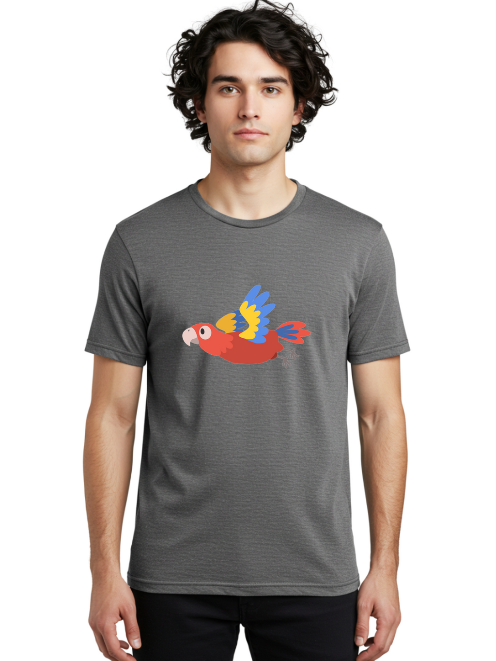 Red-Parrot Men'S Graphic Tee, 100% Cotton, Comfortable Casual Summer Wear, Machine Washable, Colorful Parrot, Vibrant Red, Blue And Yellow Wings, Cartoon Bird, Tropical Bird, Flying Macaw, Parrot In Flight, Exotic Bird, Winged Creature, Aab881