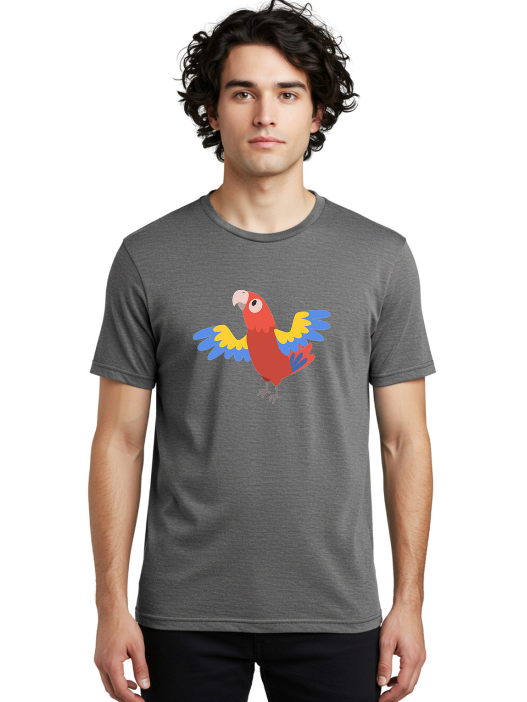 Scarlet-Macaw Men'S Graphic Tee, 100% Cotton, Comfortable Casual Summer Wear, Machine Washable, Colorful Parrot, Vibrant Red Body, Blue And Yellow Wings, Cartoon-Style Illustration, Tropical Bird, Playful, Parrot Species, Exotic Plumage, Aab883