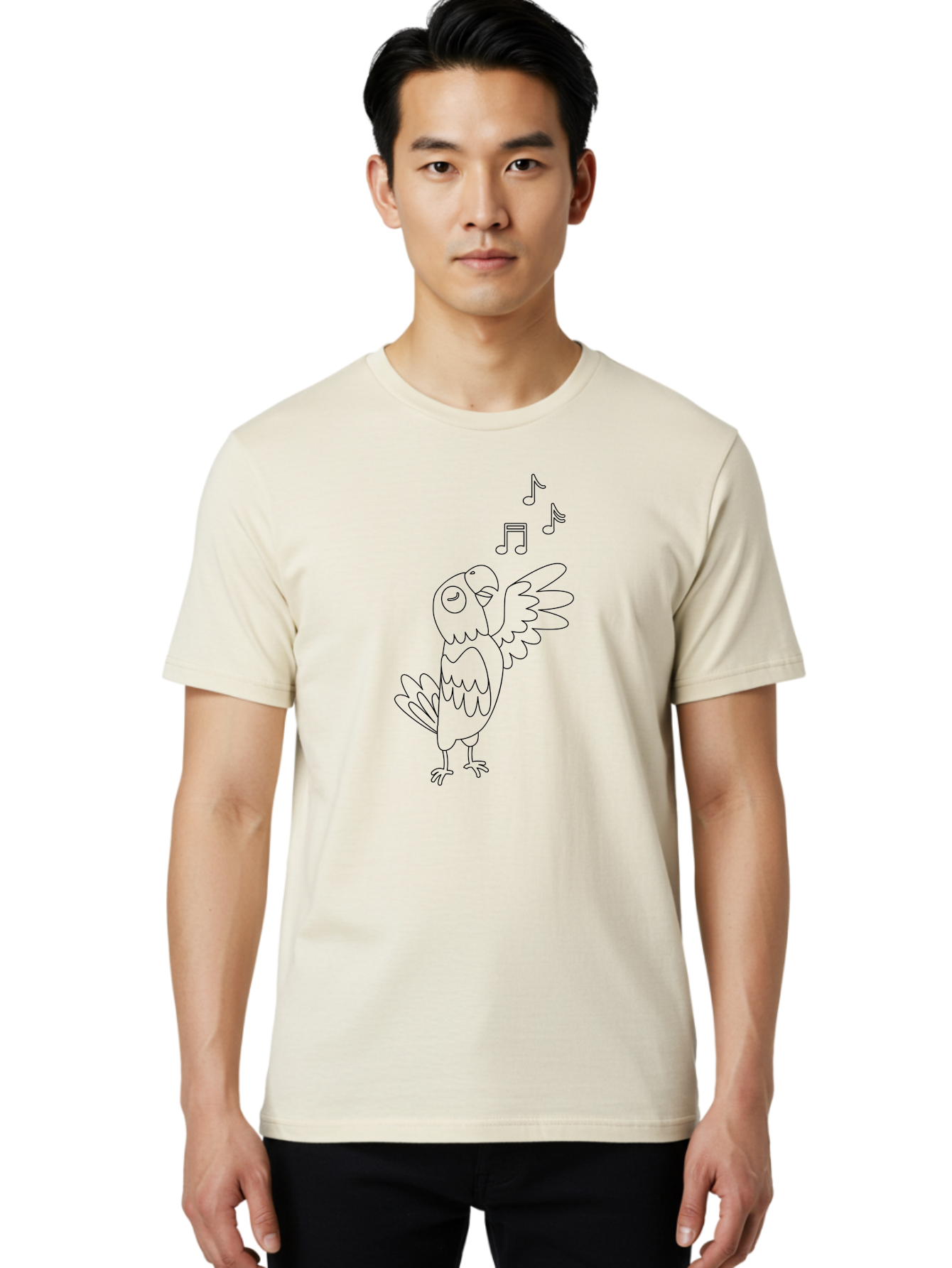Singing-Parrot-3 Men'S Graphic Tee, 100% Cotton, Comfortable Casual Summer Wear, Machine Washable, Parrot Singing, Musical Notes, Cartoon Bird, Whimsical Design, Playful Illustration, Music Lover, Bird Enthusiast, Creative Art Aab886