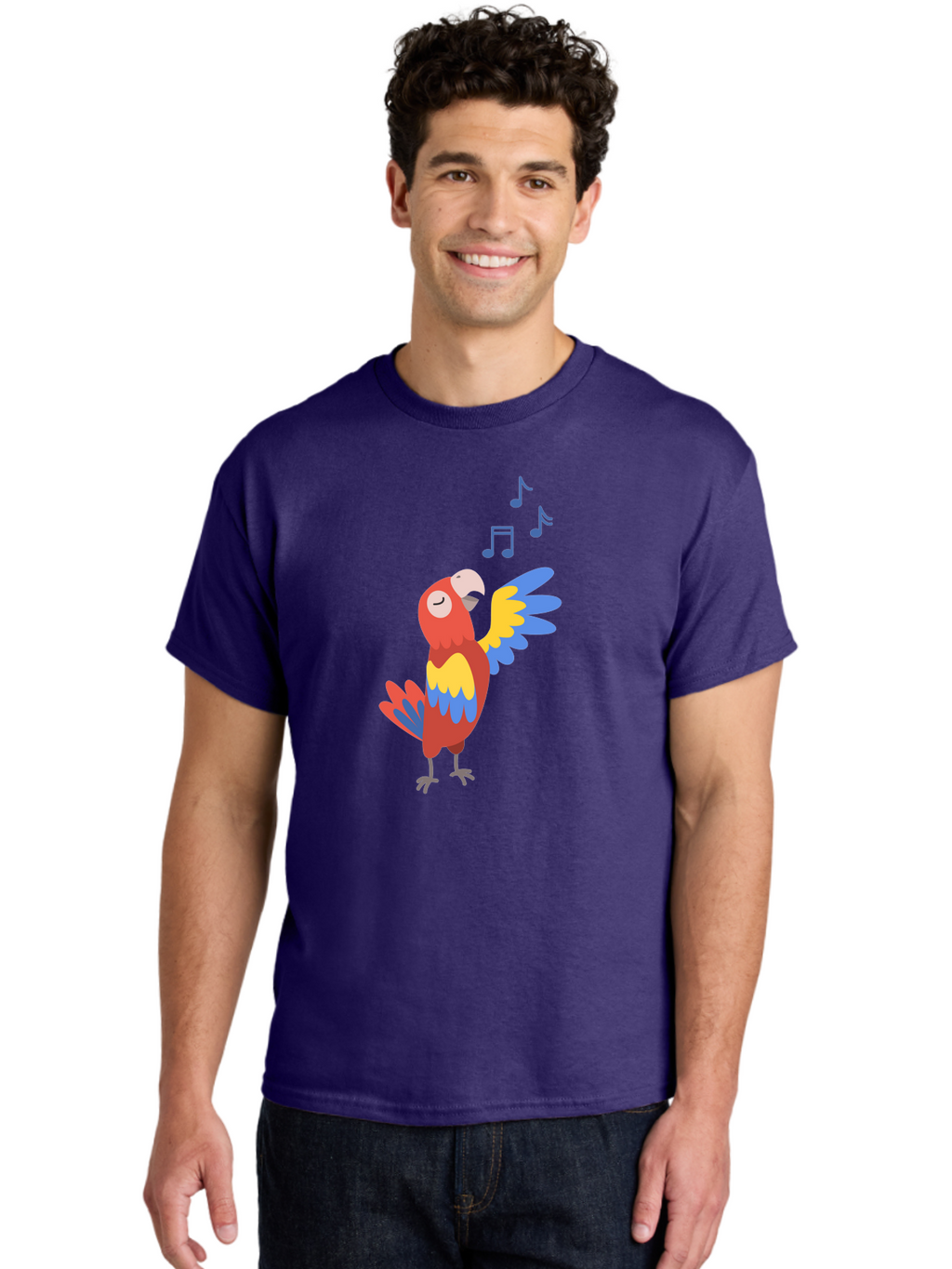 Singing-Parrot Men'S Graphic Tee, 100% Cotton, Comfortable Casual Summer Wear, Machine Washable, Colorful Parrot, Singing Bird, Vibrant Plumage, Tropical Bird, Happy Atmosphere, Melodic Sounds, Bird Song, Joyful Creature Aab887