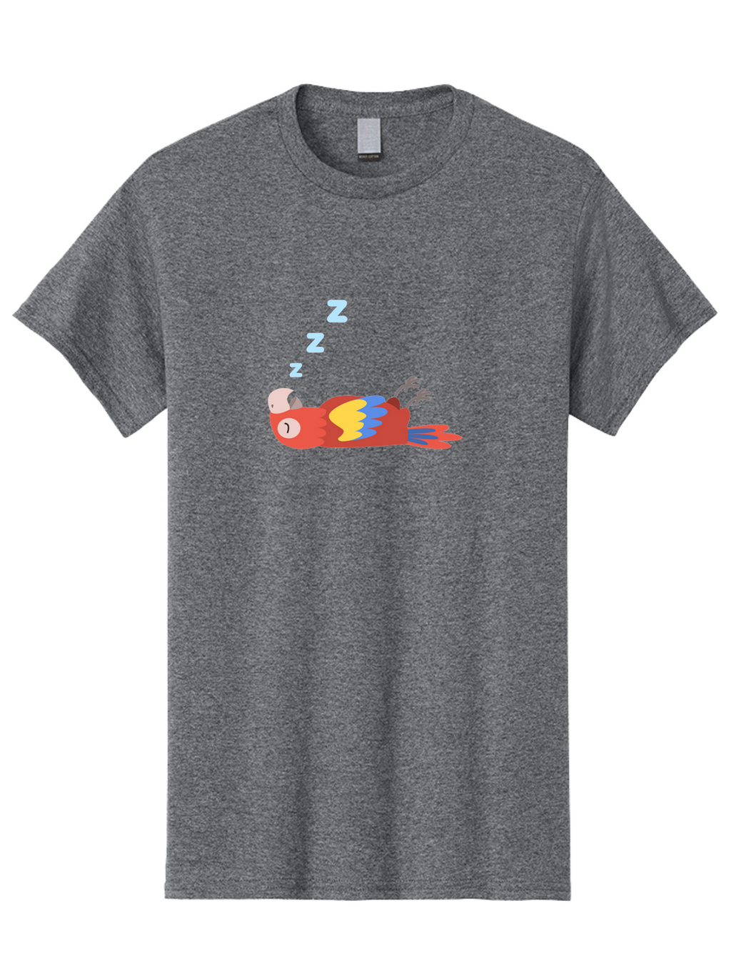 Sleeping-Parrot Men'S Graphic Tee, 100% Cotton, Comfortable Casual Summer Wear, Machine Washable, Sleeping Parrot, Cartoon Parrot, Colorful Bird, Vibrant Feathers, Blue And Yellow Wings, Relaxed Atmosphere, Dreamy Mood, Zzz Symbol Aab890