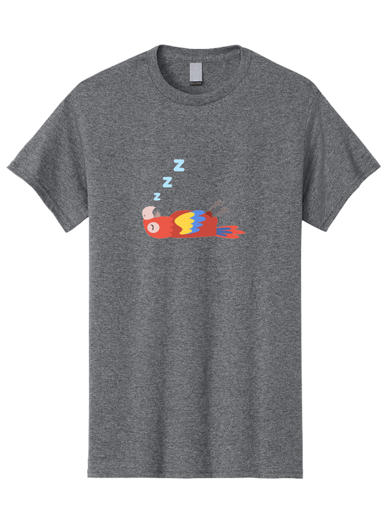 Sleeping-Parrot Men'S Graphic Tee, 100% Cotton, Comfortable Casual Summer Wear, Machine Washable, Sleeping Parrot, Cartoon Parrot, Colorful Bird, Vibrant Feathers, Blue And Yellow Wings, Relaxed Atmosphere, Dreamy Mood, Zzz Symbol Aab890