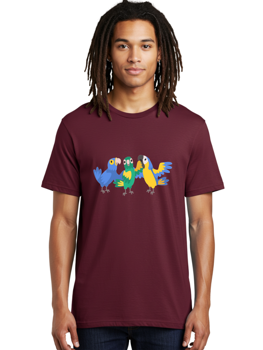 Three-Parrots-1 Men'S Graphic Tee, 100% Cotton, Comfortable Casual Summer Wear, Machine Washable, Colorful Parrots, Vibrant Plumage, Playful Birds, Blue And Yellow Feathers, Parrot Illustration, Playful Interaction, Wild Birds, Parrot Species Aab891