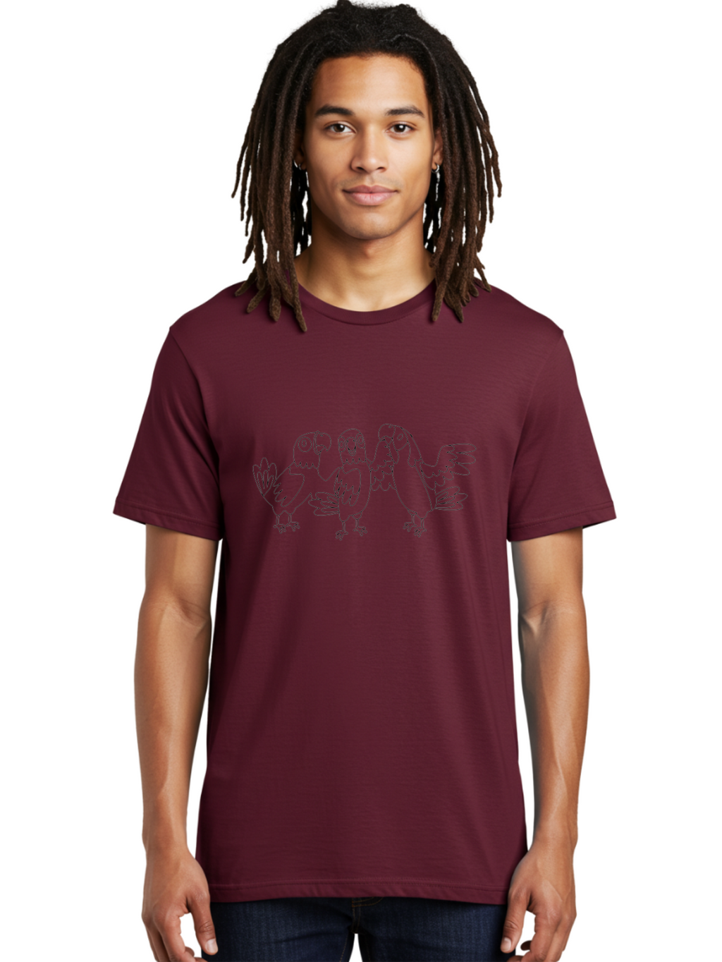 Three-Parrots-2 Men'S Graphic Tee, 100% Cotton, Comfortable Casual Summer Wear, Machine Washable, Parrots, Birds, Cartoon, Simple Line Art, Black And White, Bird Illustrations, Animal Friends Aab892
