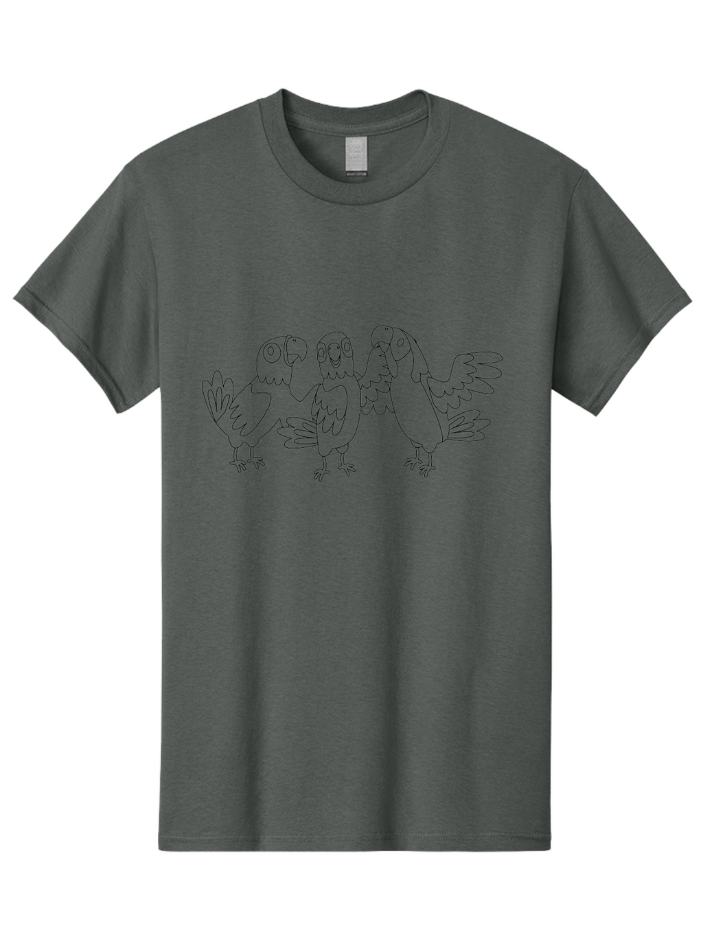 Three-Parrots-3 Men'S Graphic Tee, 100% Cotton, Comfortable Casual Summer Wear, Machine Washable, Parrot Illustration, Cartoon Birds, Simple Line Art, Humorous Expressions, Bird Watching, Exotic Wildlife, Cartoon Animals Aab893