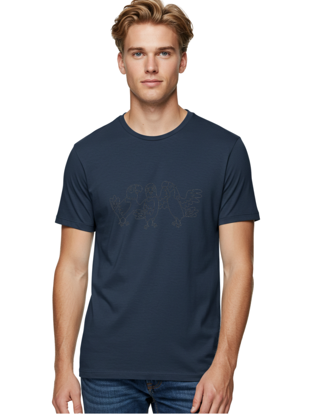 Three-Parrots-3 Men'S Graphic Tee, 100% Cotton, Comfortable Casual Summer Wear, Machine Washable, Parrot Illustration, Cartoon Birds, Simple Line Art, Humorous Expressions, Bird Watching, Exotic Wildlife, Cartoon Animals Aab893