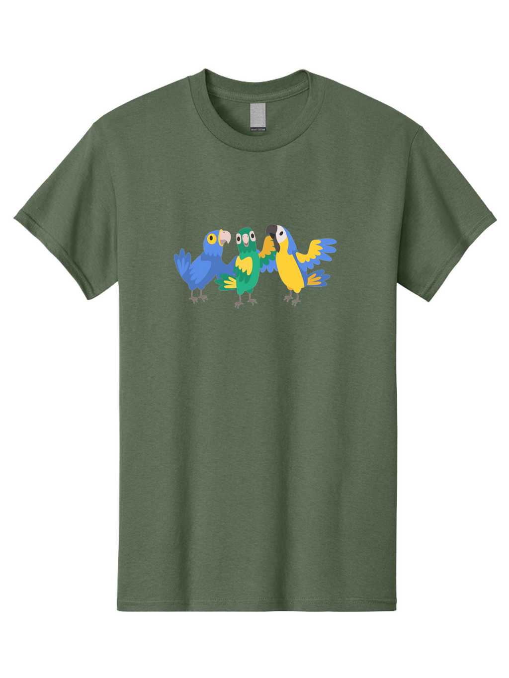 Three-Parrots Men'S Graphic Tee, 100% Cotton, Comfortable Casual Summer Wear, Machine Washable, Colorful Parrots, Vibrant Blue And Yellow Feathers, Playful Birds, Parrot Friends, Tropical Birds, Bird Illustrations, Cartoon Parrots, Aab894