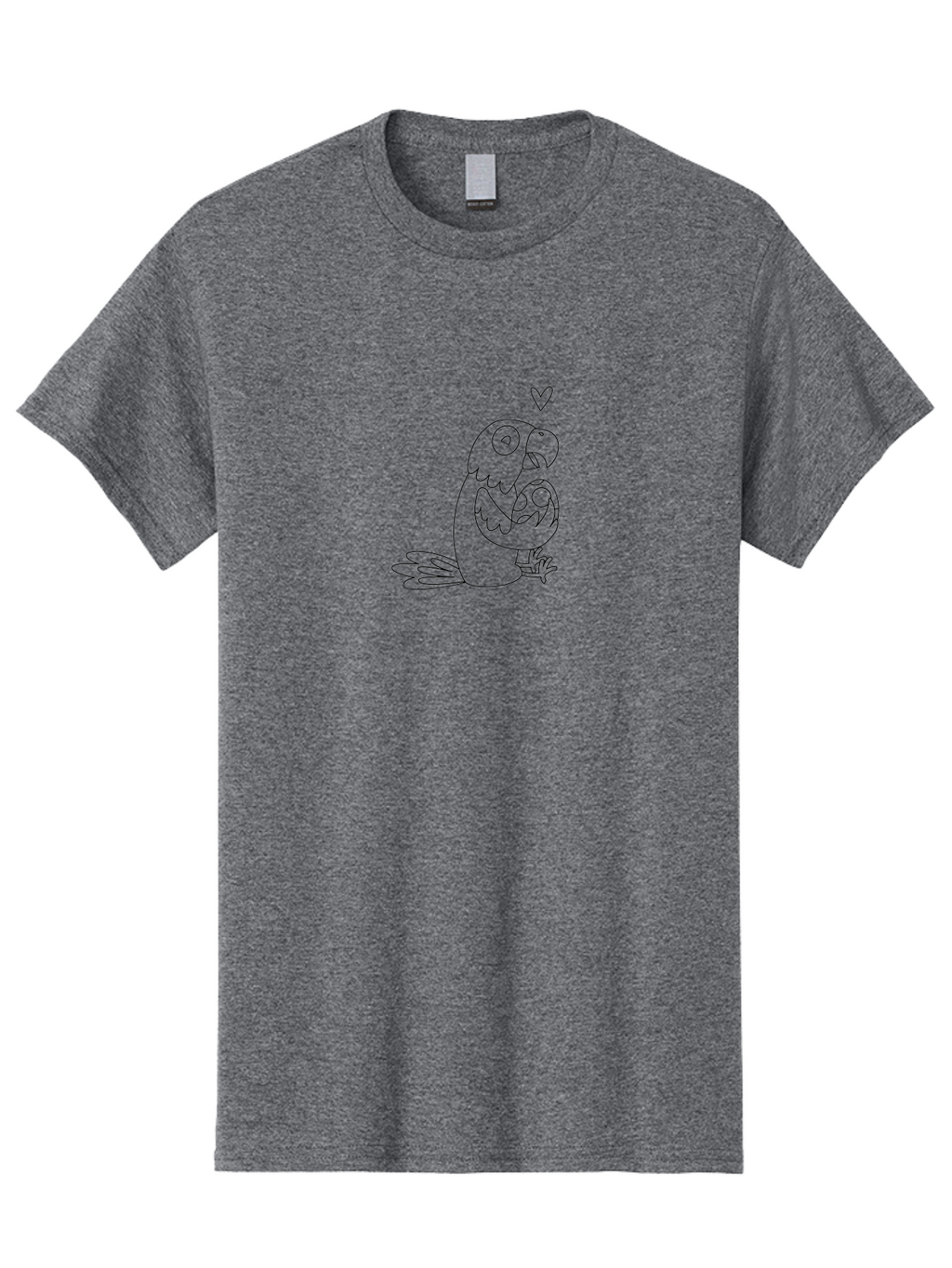 Two-Parrots-Hugging Men'S Graphic Tee, 100% Cotton, Comfortable Casual Summer Wear, Machine Washable, Parrot Hugging Chick, Cute Cartoon Animals, Bird Love, Adorable Illustration, Heartwarming Scene, Animal Affection, Tender Moment, Aab895