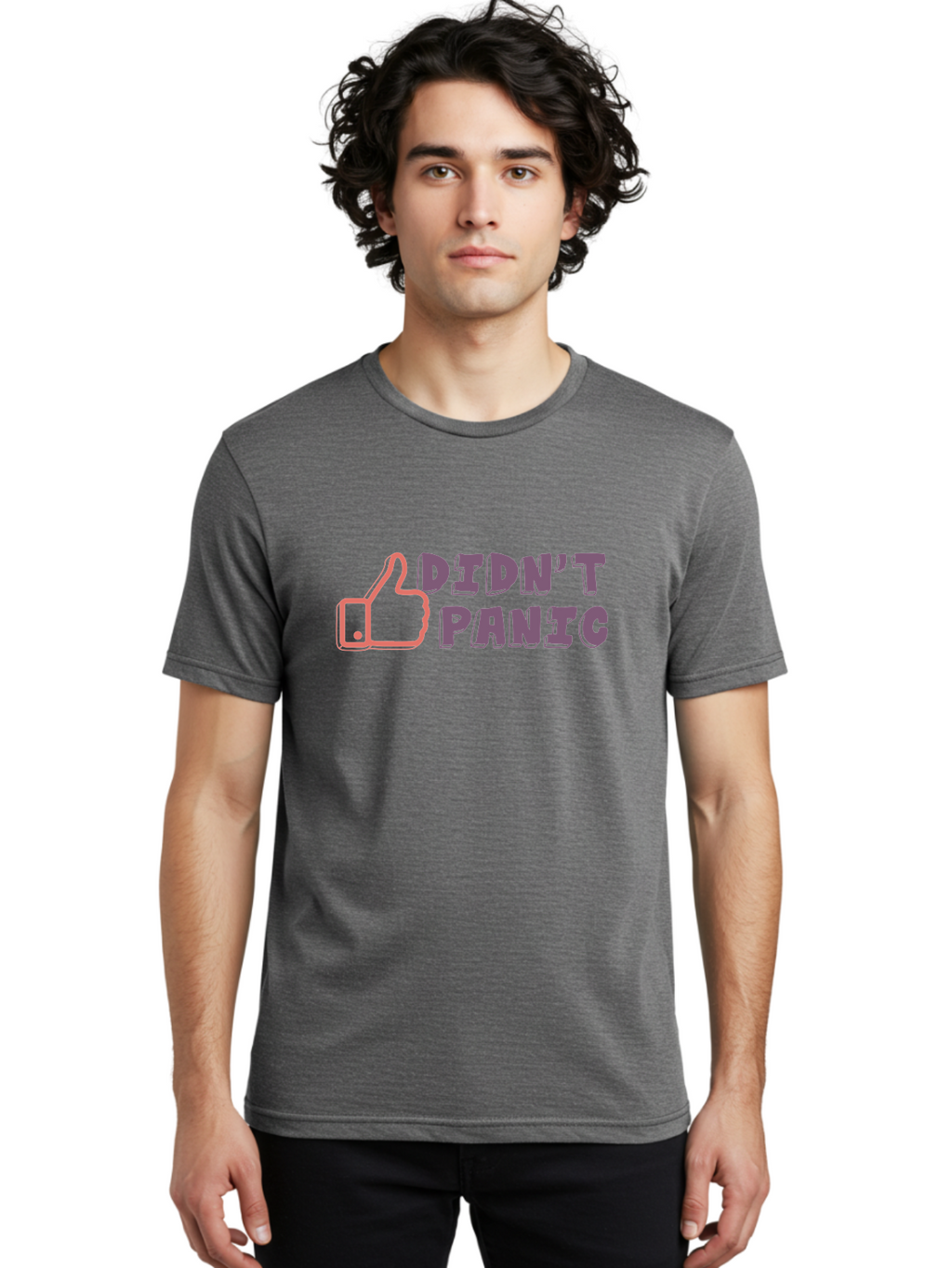 Didn-T-Panic Men'S Graphic Tee, 100% Cotton, Comfortable Casual Summer Wear, Machine Washable, Thumbs Up, Approval, Calmness, Confidence, Positivity, Humor, Parody, Sarcasm, Laid Back Attitude, Relaxed Vibe, Funny Meme Aab898