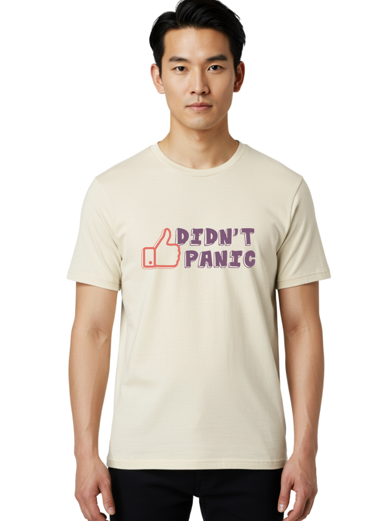 Didn-T-Panic Men'S Graphic Tee, 100% Cotton, Comfortable Casual Summer Wear, Machine Washable, Thumbs Up, Approval, Calmness, Confidence, Positivity, Humor, Parody, Sarcasm, Laid Back Attitude, Relaxed Vibe, Funny Meme Aab898