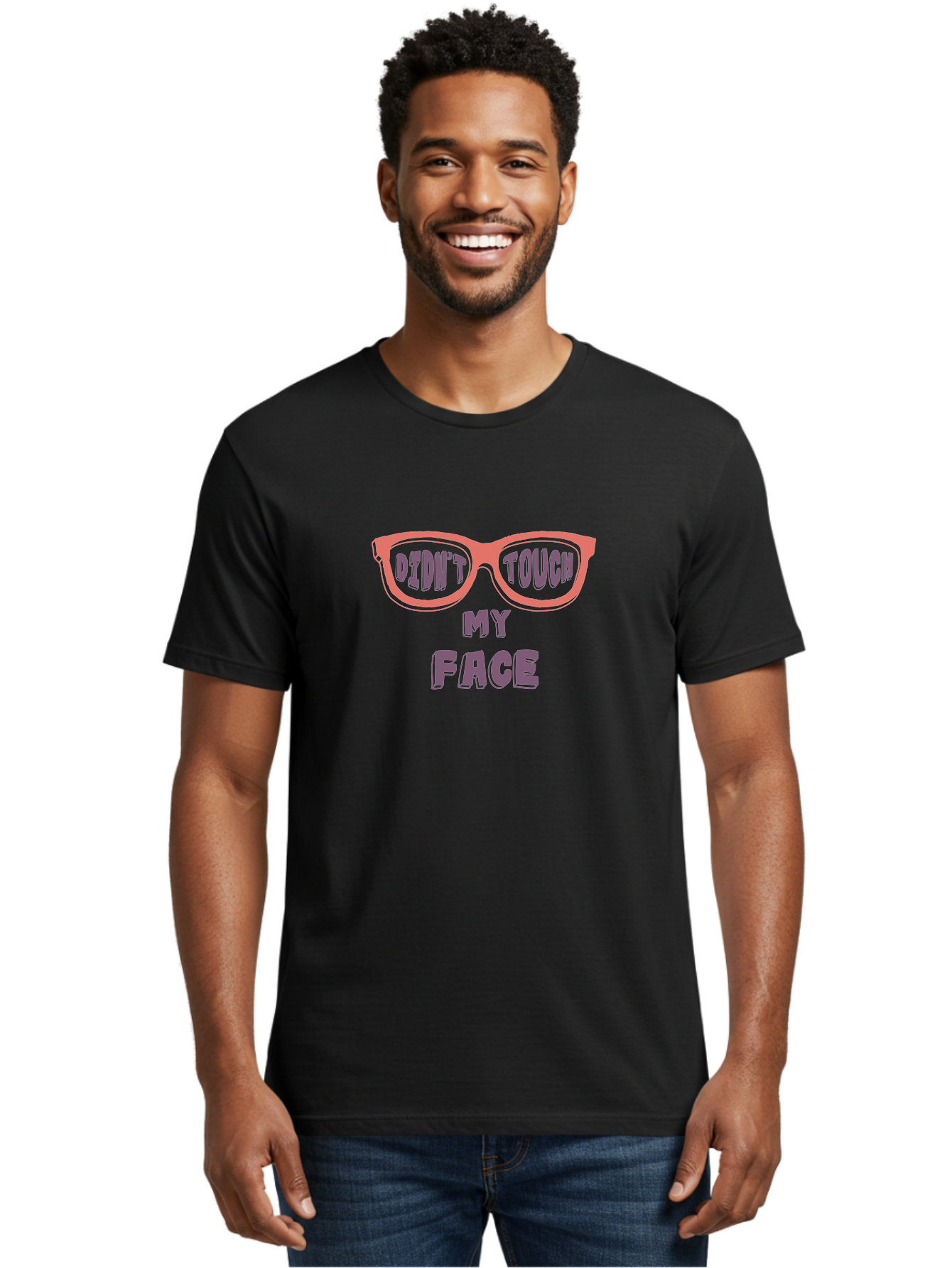Didn-T-Touch-My-Face Men'S Graphic Tee, 100% Cotton, Comfortable Casual Summer Wear, Machine Washable, Funny Glasses, Quirky Saying, Humorous Design, Pink Glasses, Purple Text, Hygiene Reminder, Viral Meme, Eye-Catching Graphic, Aab900