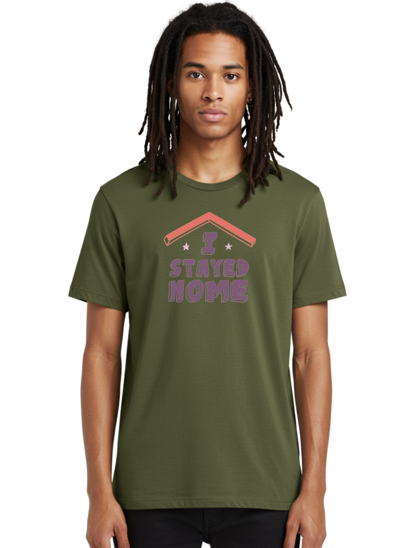 I-Stayed-Home Men'S Graphic Tee, 100% Cotton, Comfortable Casual Summer Wear, Machine Washable, Stay Home, Social Distancing, Covid-19 Awareness, Home Sweet Home, Quarantine Life, Lockdown, Purple And Pink Typography, Illustration Aab907