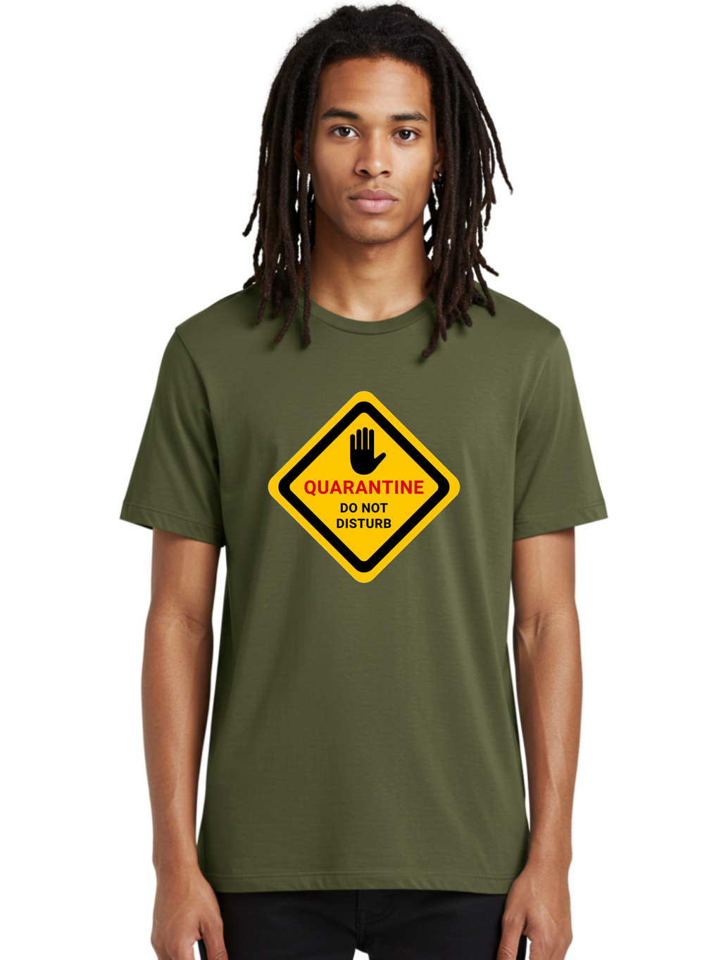 Quarantine-Warning-Sign Men'S Graphic Tee, 100% Cotton, Comfortable Casual Summer Wear, Machine Washable, Quarantine Sign, Warning Sign, Do Not Disturb, Hand Gesture, Caution Sign, Health Alert, Isolation Notice, Pandemic Warning Aab915