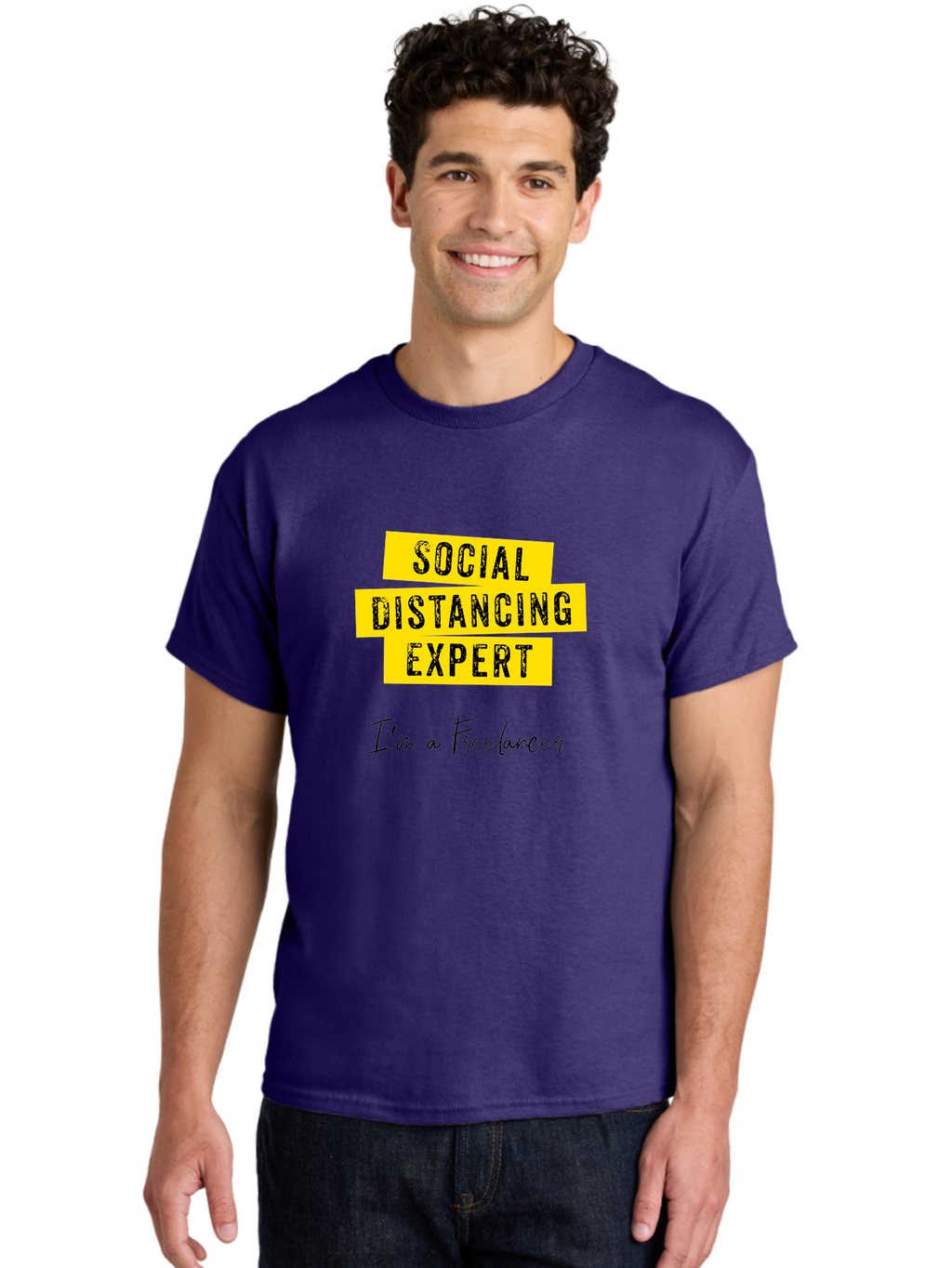 Social-Distancing-Expert Men'S Graphic Tee, 100% Cotton, Comfortable Casual Summer Wear, Machine Washable, Freelancer, Social Distancing Expert, Remote Work, Independent Professional, Flexible Career, Self-Employed, Covid-19, Pandemic Response Aab919