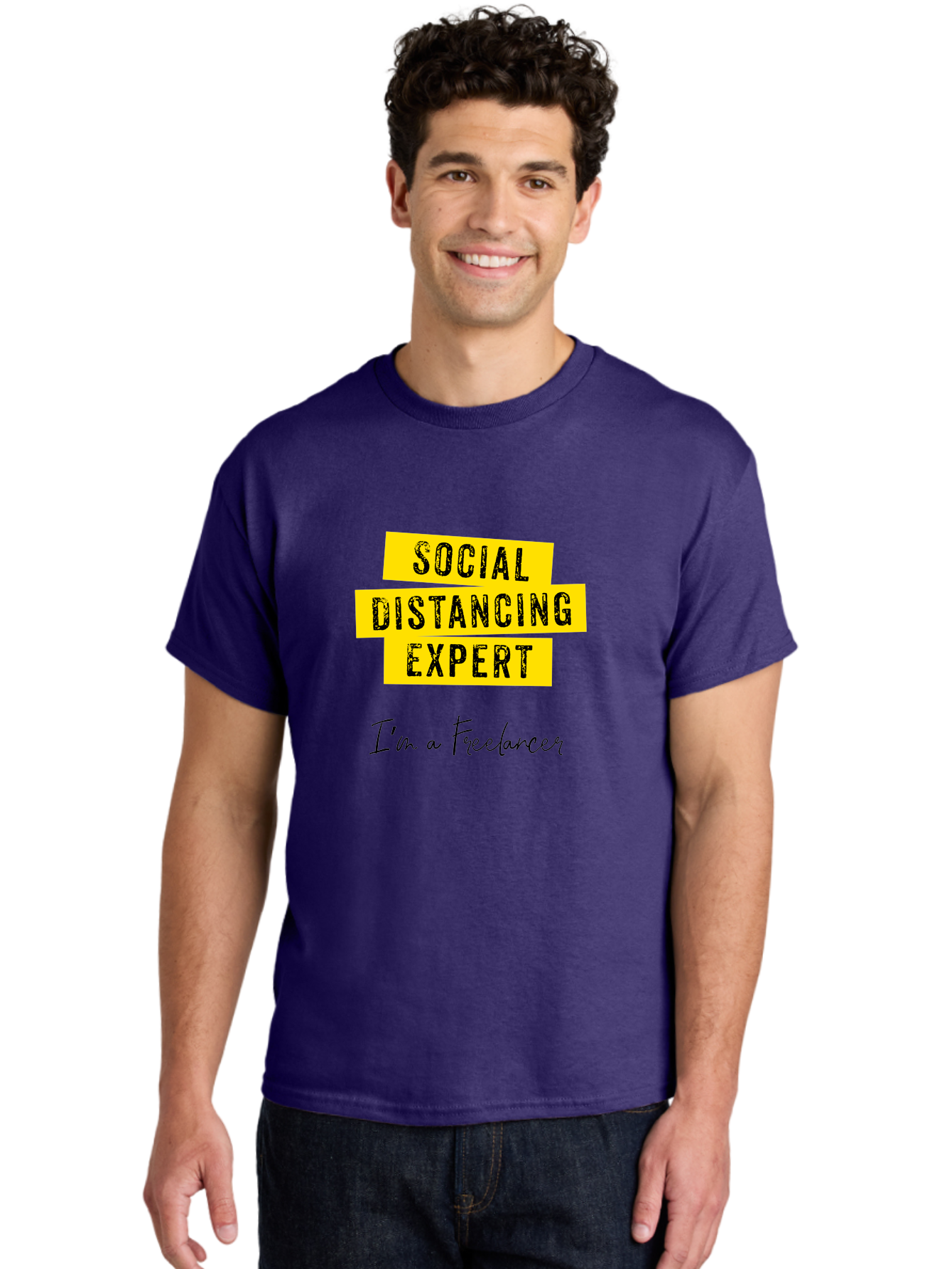 Social-Distancing-Expert Men'S Graphic Tee, 100% Cotton, Comfortable Casual Summer Wear, Machine Washable, Freelancer, Social Distancing Expert, Remote Work, Independent Professional, Flexible Career, Self-Employed, Covid-19, Pandemic Response Aab919