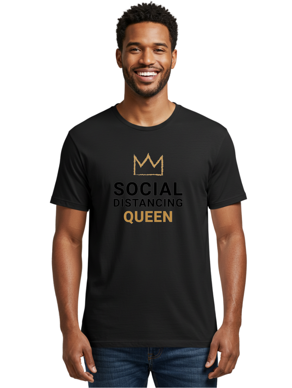 Social-Distancing-Queen Men'S Graphic Tee, 100% Cotton, Comfortable Casual Summer Wear, Machine Washable, Social Distancing Queen, Covid-19 Awareness, Pandemic Humor, Royal Treatment, Safe Distance, Coronavirus Protection, Crown Symbol Aab920