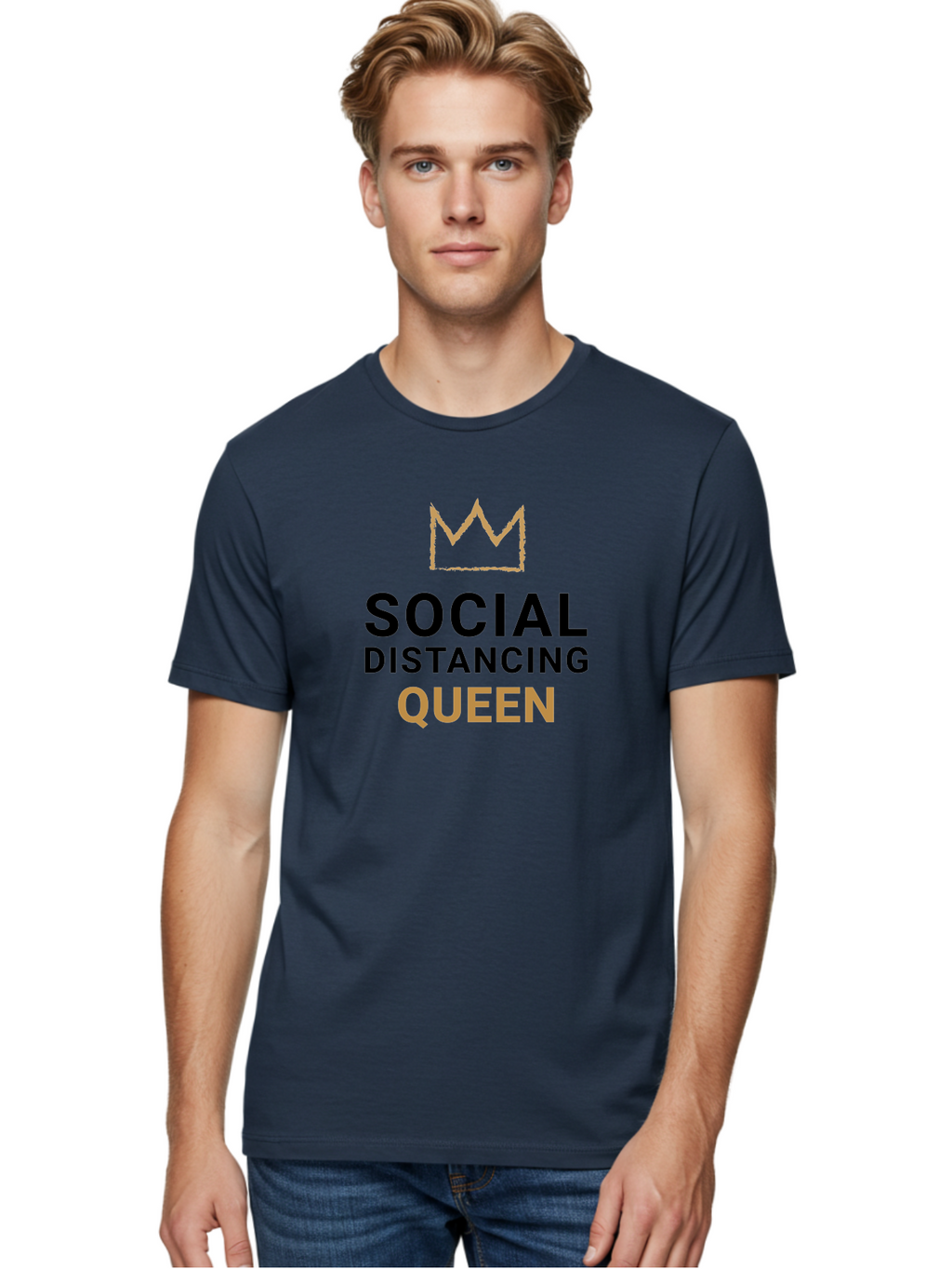 Social-Distancing-Queen Men'S Graphic Tee, 100% Cotton, Comfortable Casual Summer Wear, Machine Washable, Social Distancing Queen, Covid-19 Awareness, Pandemic Humor, Royal Treatment, Safe Distance, Coronavirus Protection, Crown Symbol Aab920